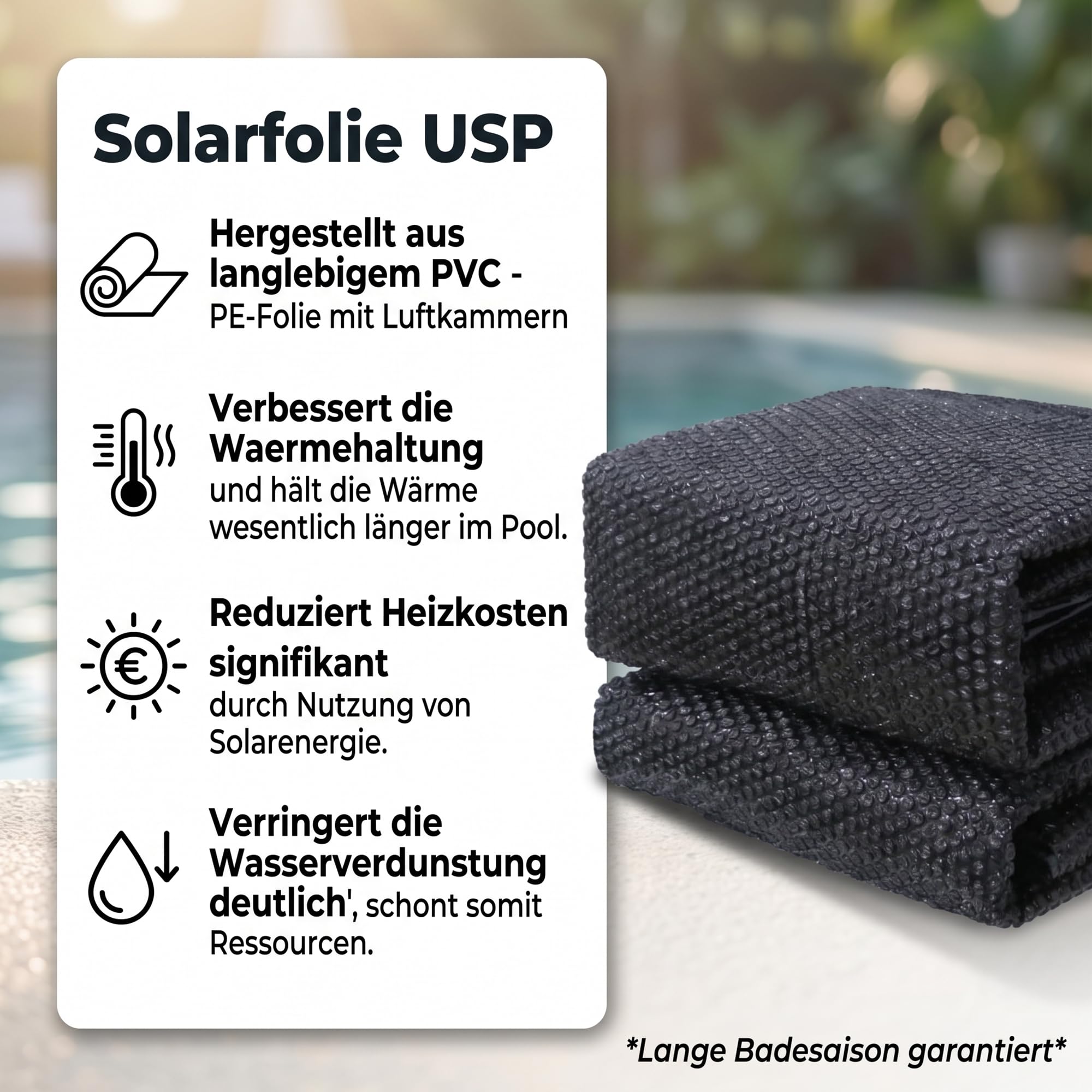 Mucola Solarfolie Pool rund Ø 457 cm Schwarz inkl. 10 Ösen & Werkzeug | Poolabdeckung Solarplane Pool Abdeckplane PVC PE-Folie Luftkammern 120 My | Wärmefolie Poolfolie Solarheizung zuschneidbar