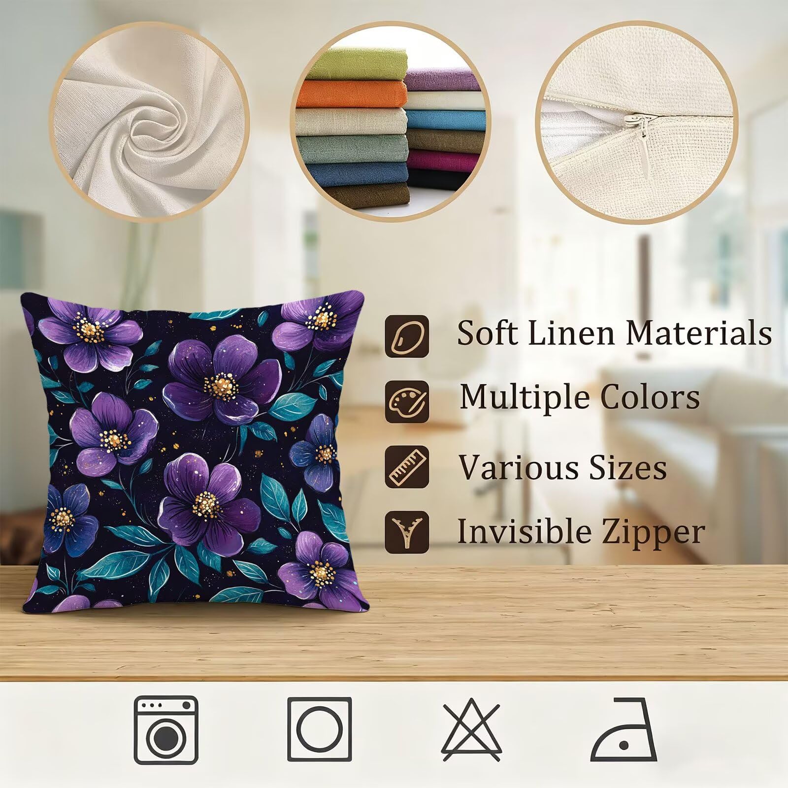 Violet Housse Coussin 60x60 Fleur Taie Oreiller 60x60 Lot de 4 Super Doux Protege Oreiller 60 x 60 Decoration Automne Taie D'oreiller Carrées Coussin Canape, pour Maison Chambre Canapé Chaise E - 324