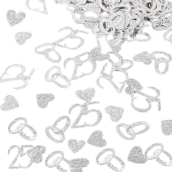 25th Silver Wedding Confetti, 100 Pcs Anniversary Confetti, Silver Wedding Confettis Decorations for Table Decor, Birthday Party, Weddings, 25th Anniversarys Supplies