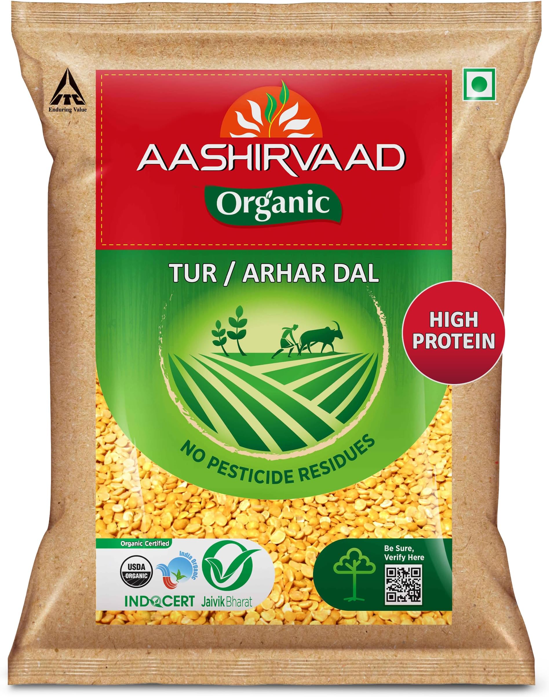 Organic Arhar/Tur Dal, 1 Kg, 100% Organic Arhar/Tur Dal Rich in Protein