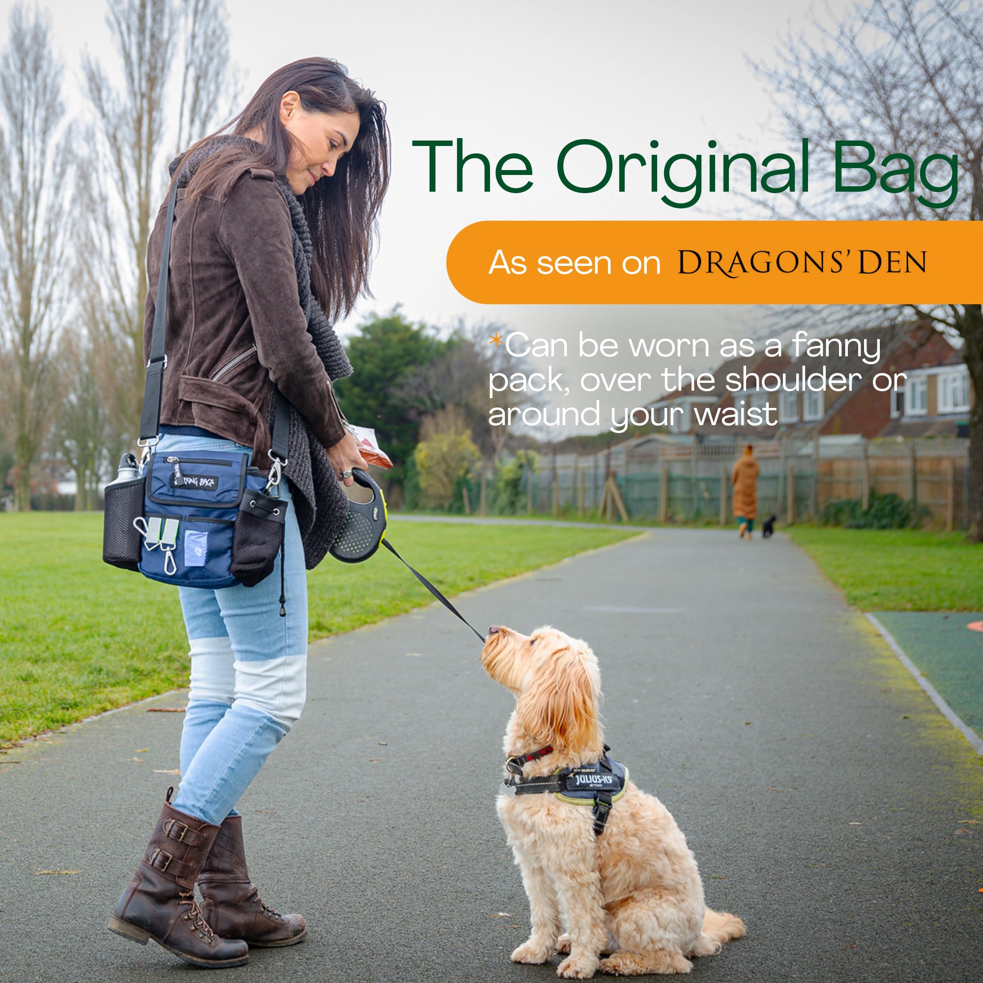 Die originale Hundetasche für Spaziergänge, bekannt aus Drachenhöhle, leichtes und praktisches Design, zum einfachen Tragen von Hundespielzeug, Hundeleckerlis, Kotbeuteln und mehr,
