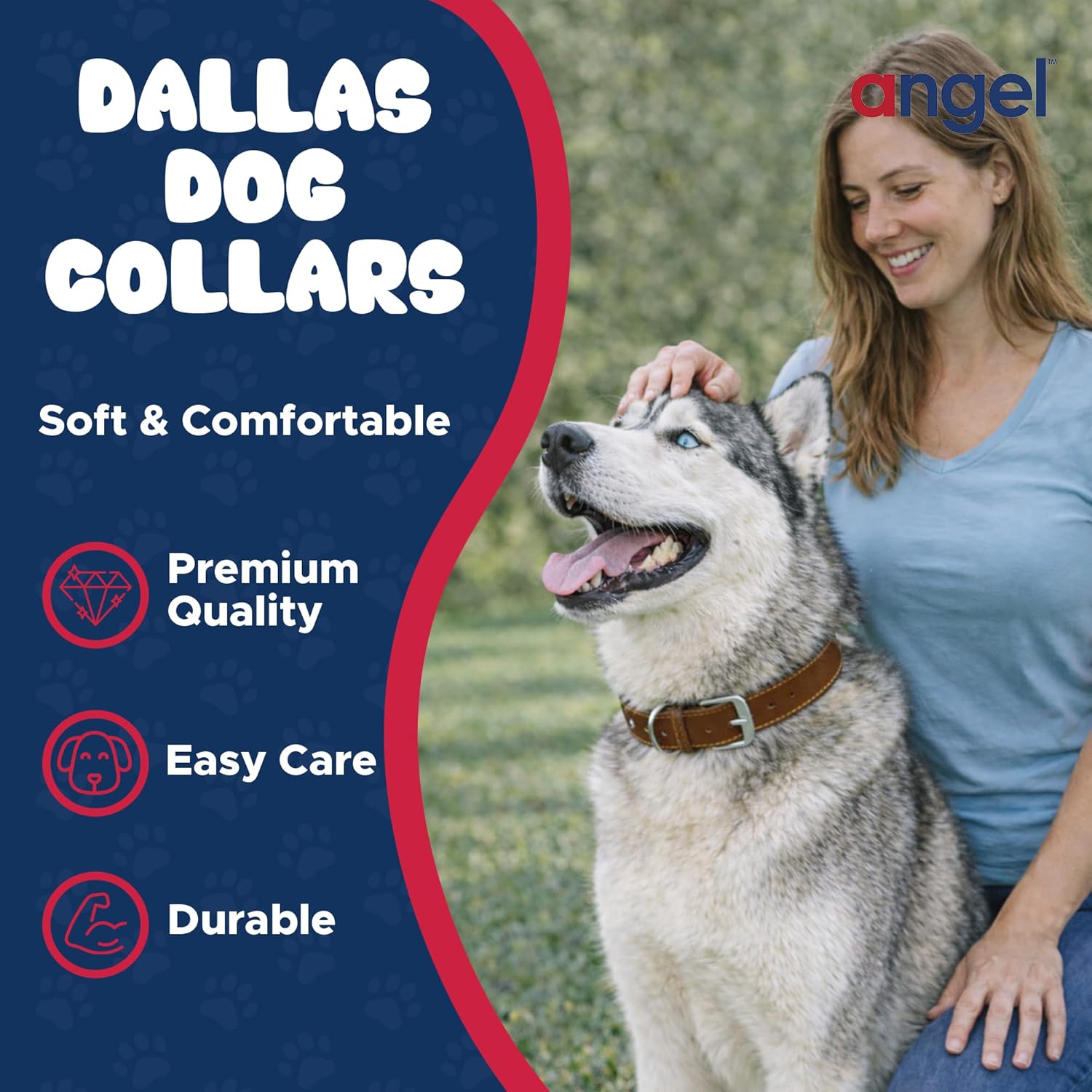 Angel, Dallas Genuine Leather Dog Collar, Brown. Hand Made Western Padded Collar. 100% Argentinean Cowhide. Angel Elite Collection,