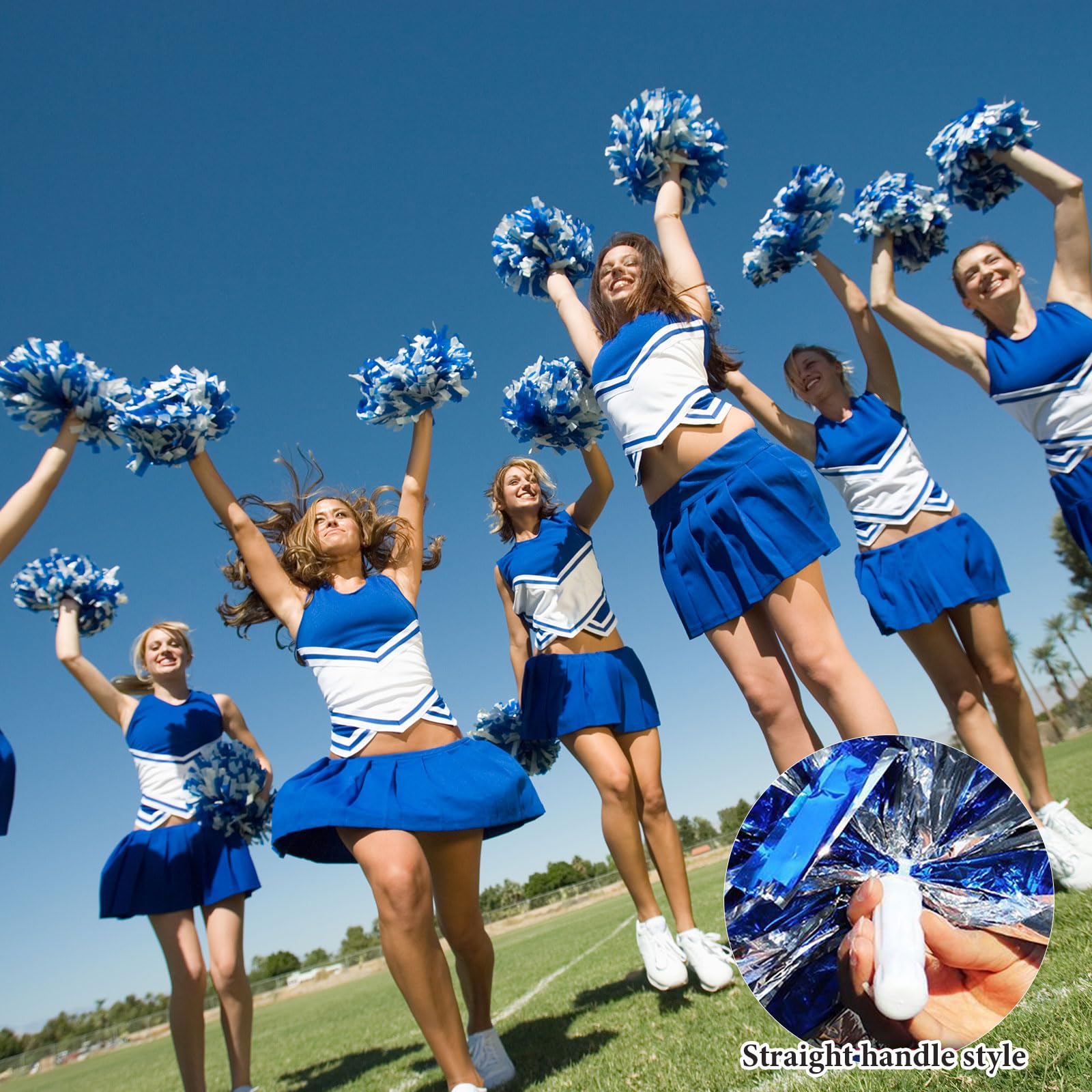 24 szt. pompony Cheer, 34,7 cm pompony cheerleaderki z prostym uchwytem, styl cheerleaderki, pompony do tańca, zapałek (czerwony + srebrny)