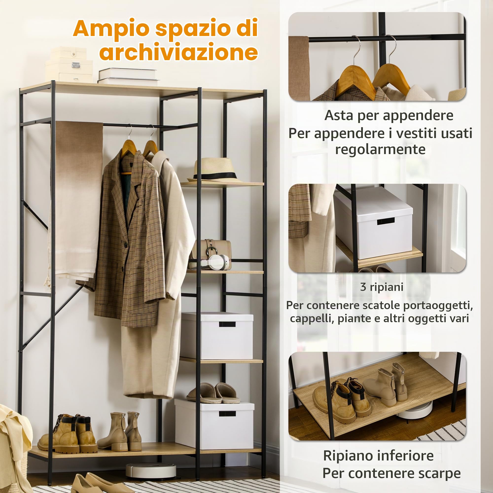 HOMCOM Appendiabiti stile industriale 100L x 46L x 170,5H cm