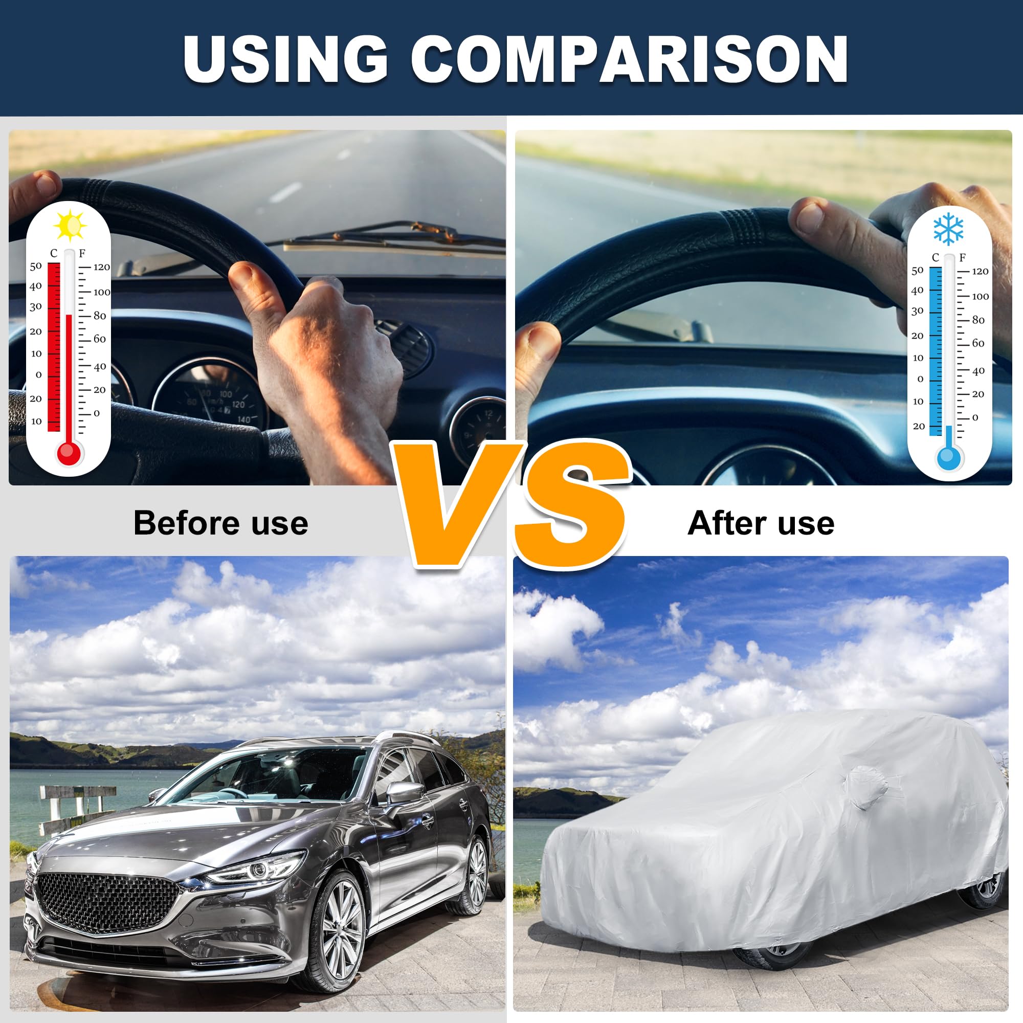 ACROPIX 180T Gray Car Cover Waterproof All Weather Full Exterior Cover Rain Hail Sun Protector Car Cover Fit — view 4