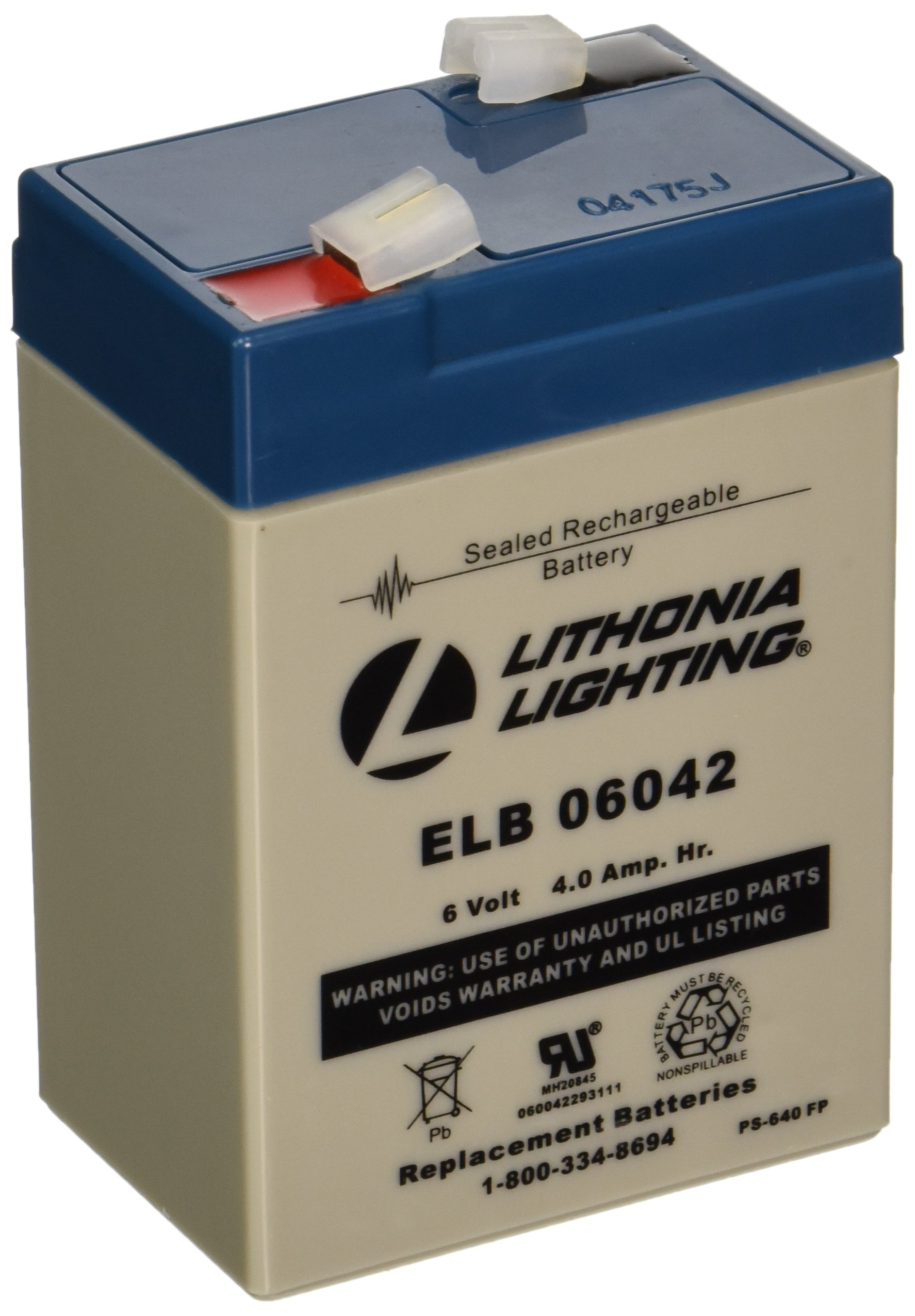 Lithonia Lighting ELB 06042 Emergency Replacement Battery, 6 Volts, 250 Watts, Black