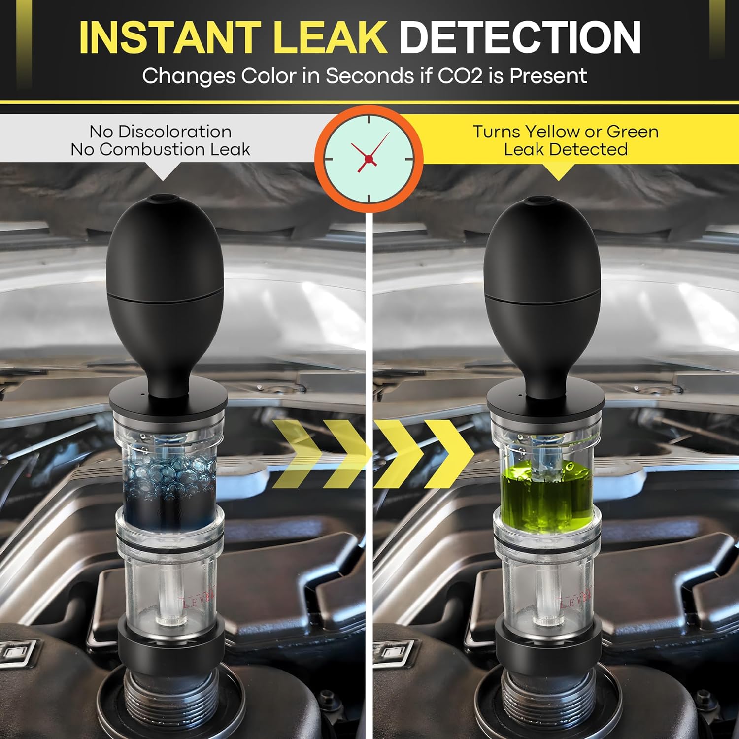 Enhon Head Gasket Tester Combustion Leak Test Kit with 8.5oz Testing Fluid and Universal Radiator Adapter, Dual-Chamber Tester Kit for Head Gasket, Gas/Diesel Engine, Car Truck Combustion Leak Check