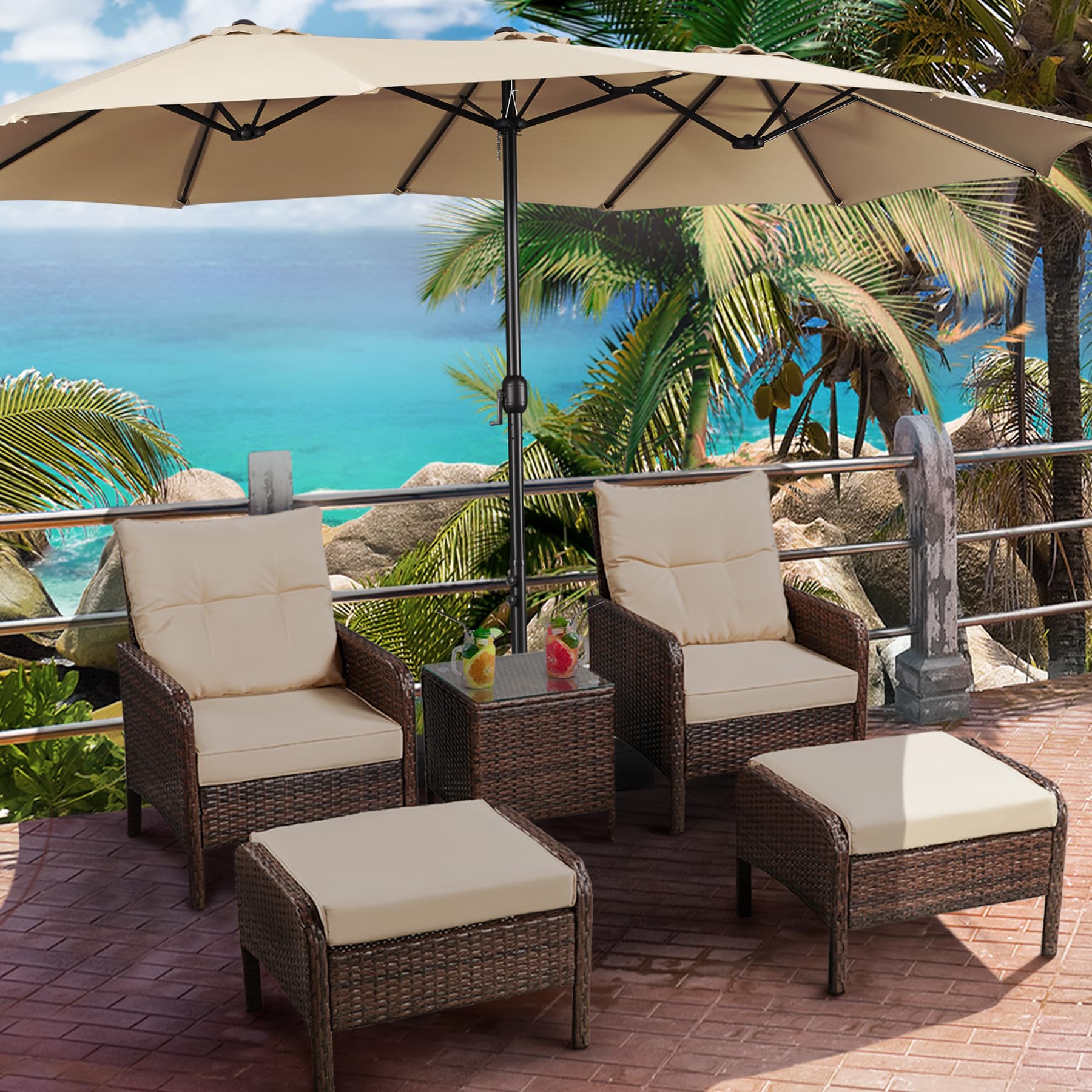 Yaheetech Sombrilla de Jardín con Base 12 Varillas Extragrande 447x265cm | Dodecagonal Grande,Protección UV,Mástil de 4,8 cm, Incluye Base y Bolsas de Arena,Ideal para Terraza/Patio/Piscina/Fiestas