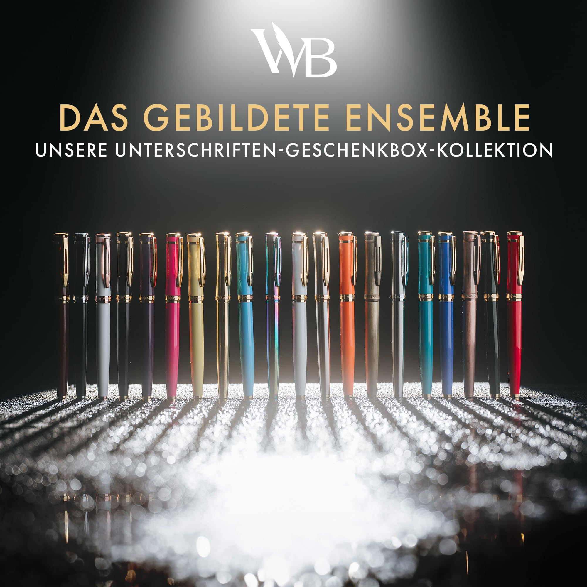 Wordsworth & Black Füllfederhalter-Set, mittlere 18-Karat-Goldfeder, inklusive 24 Tintenpatronen, Kolbenkonverter und Geschenkbox, goldfarben, Kalligraphie, Regenbogen