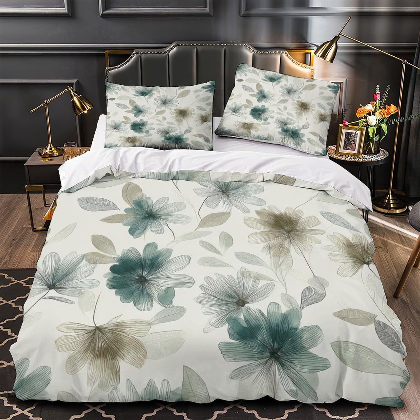 Housse de couette floral 3D en microfibre hypoallergénique, parure douce 135x200cm