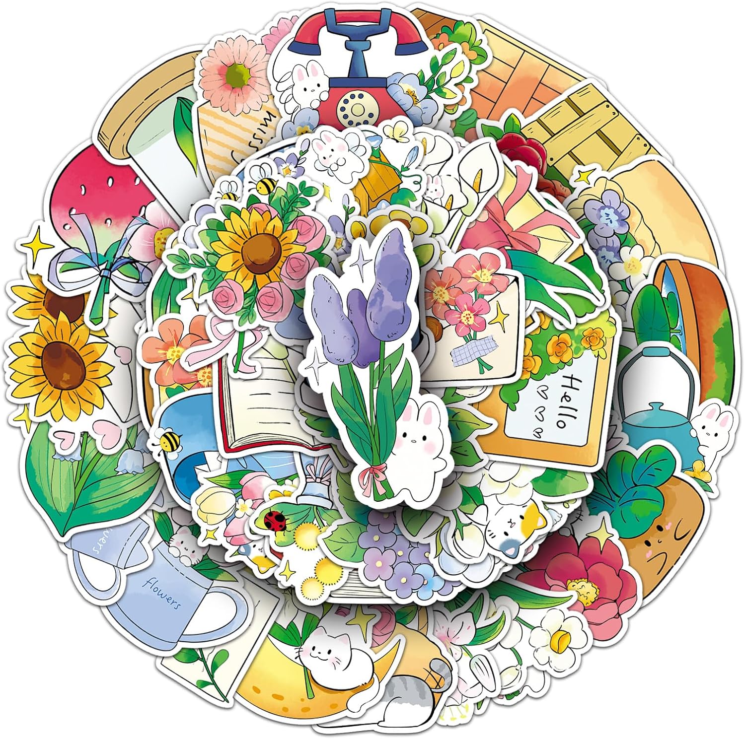 50Pcs Flower Stickers, Waterproof Vinyl Floral Decor Decals for Laptop, Phone, Water Bottle, Notebook - Personalized Stickers for Kids, Adults & Flower Lovers(Flower Story)
