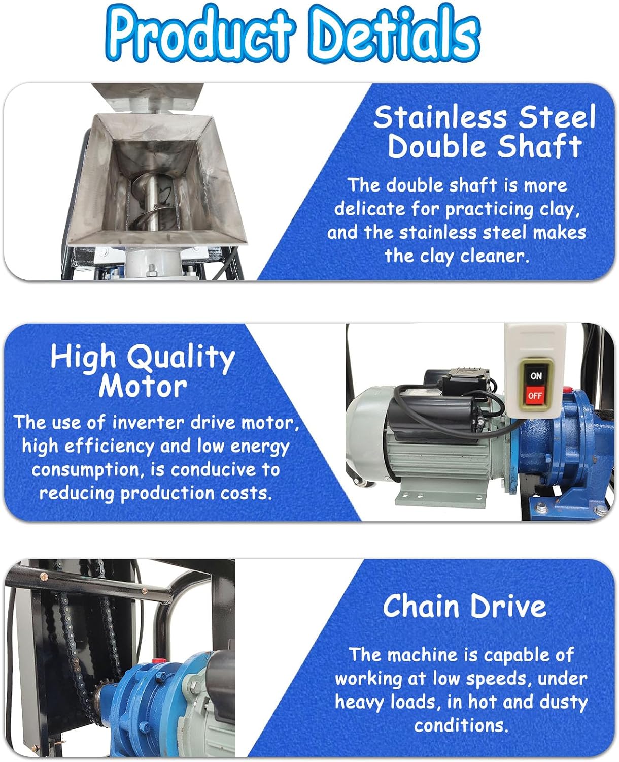 Banfluxion Clay Mixer Pug Mill Extruder – 330lb/h, 1500W, 110V Motor, Stainless Steel, 2.4" Outlet for Pottery & Ceramic