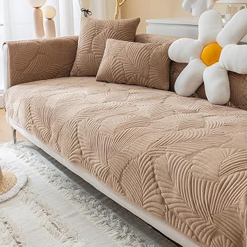 Soft Couch Covers L/U Shaped Corner Anti-Slip Sofa Cover 1 2 3 4 Seat Plush Sofa Slipcover For Leather/Wooden/Fabric Sofas Balcony Anti-Scratch Blanket For Cats, WashablePillowcase30X50cm,Coffee