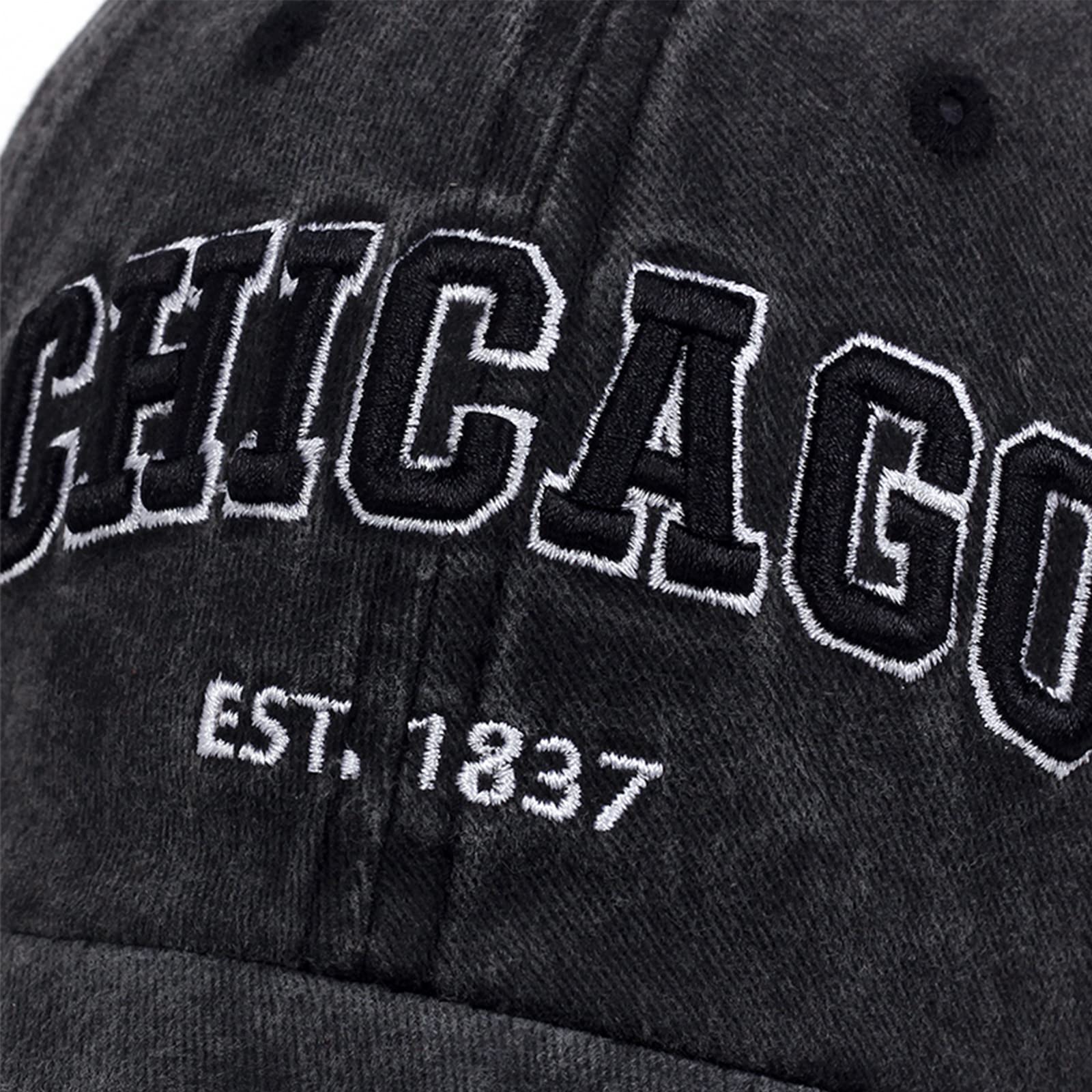 Gorra de béisbol de Chicago para hombres y mujeres con bordado 3D, estilo vintage, para papá, Negro - 5