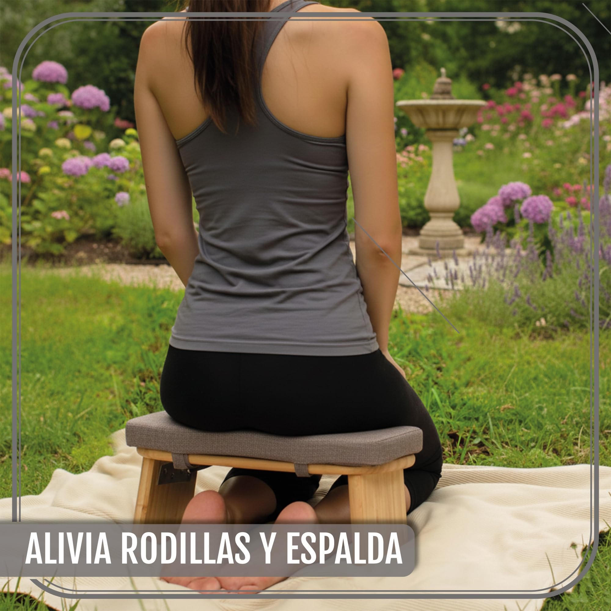 Banco de Meditación Plegable 44x18 cm con Cojín Banco de Yoga Ergonómico de Bambú Sostenible para Atención Plena y Alivio de Rodillas