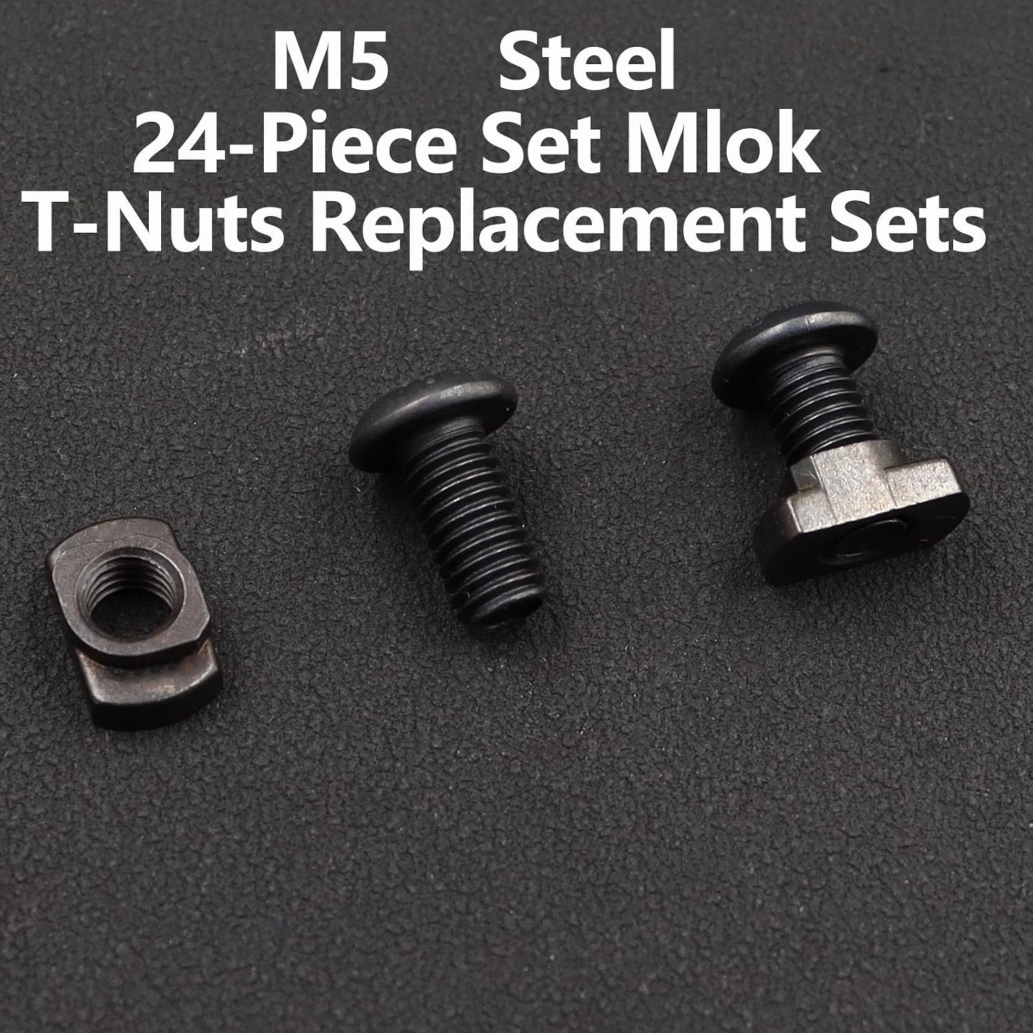 24 Sets M5 Mlok T-Nuts & Screws Replacement Sets Steel, for Mlok System Accessory Installation, with Allen Key (M5-Button-Head Cap)