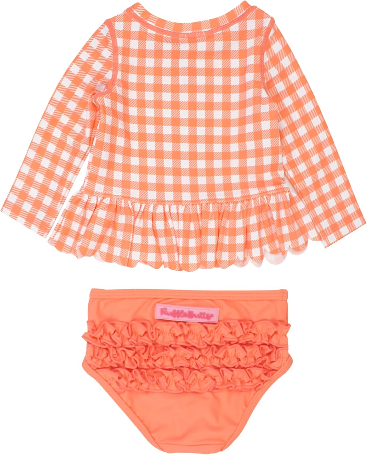 RuffleButts Baby/Toddler Girls Scalloped Long Sleeve Rash Guard 2-Piece UPF50+ Sun Protected Swimsuit - Image 4