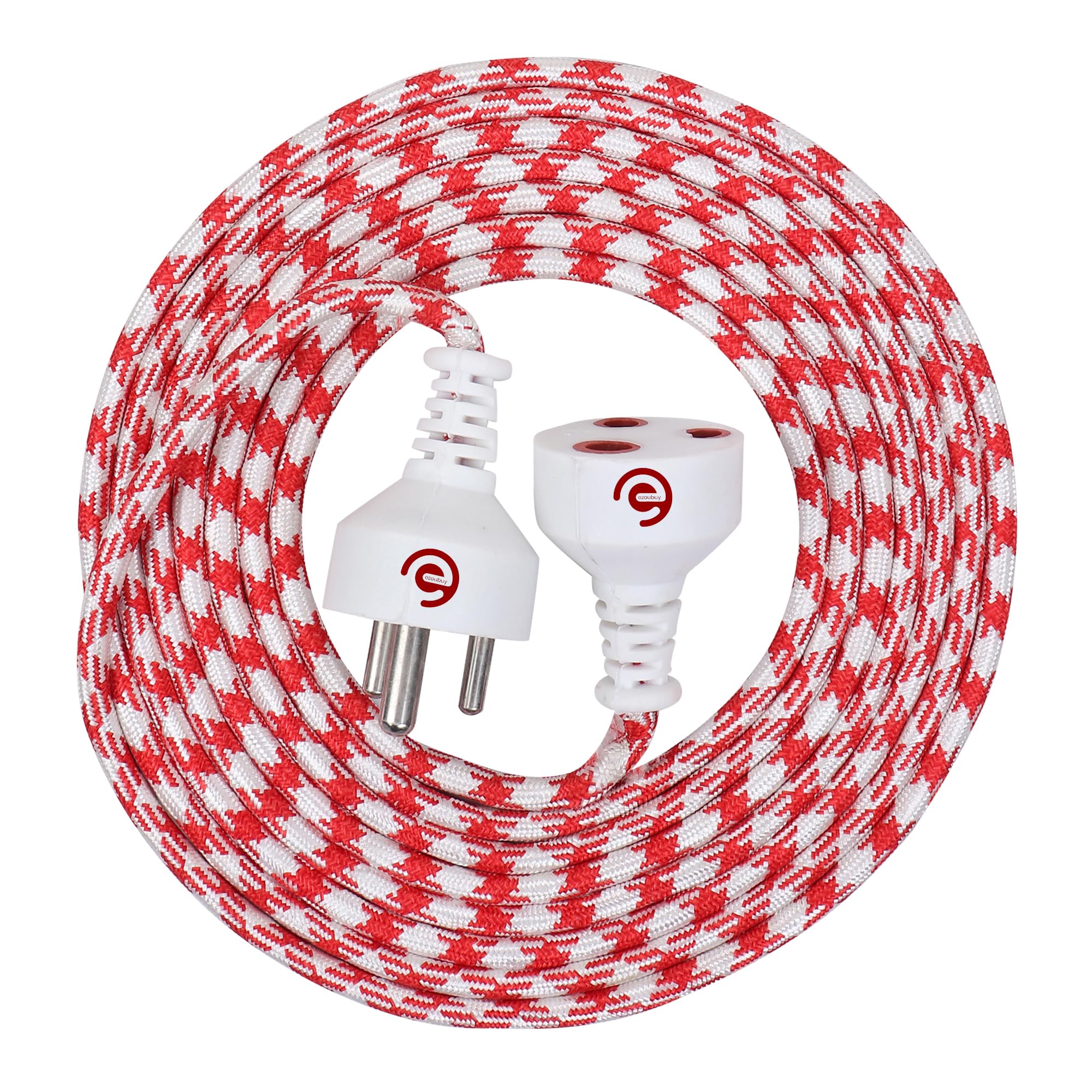 ezobuy 3 Pin Cotton Threaded | Male to Female | Expandable Electric Extension 3.5 Mtr. Wire | Perfect Multipurpose | Home Decor | Office | Festival Decorations | Colour Red Abstract | Pack of 1-picture-13