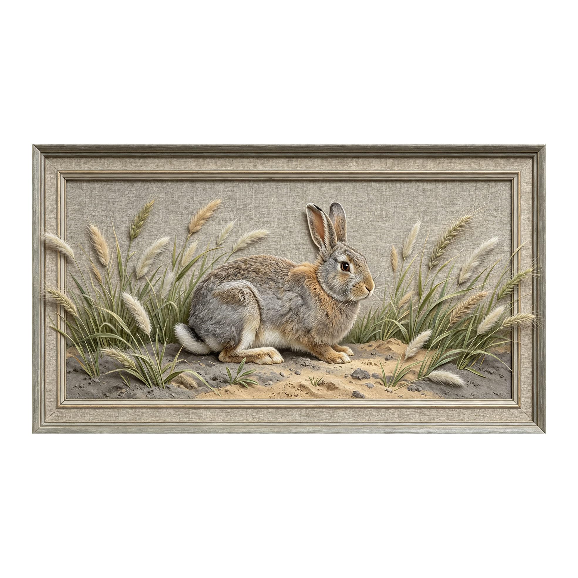 Yzpallescene 3D 3D Framed Wall Art 50cm×90cm Rabbit in Meadow Pastoral Landscape Realistic Large Size SelfAdhesive Removable Wall Decor Prints Artwork for Living Room Bedroom Office