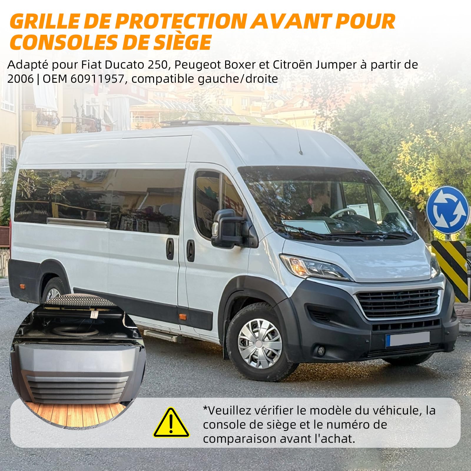 Couvre siege arrière gauche/droite pour Fiat Ducato 250, Peugeot Boxer, Citroën Jumper - OEM 60911739 (remplace 1617533080), plastique robuste (siège arrière)
