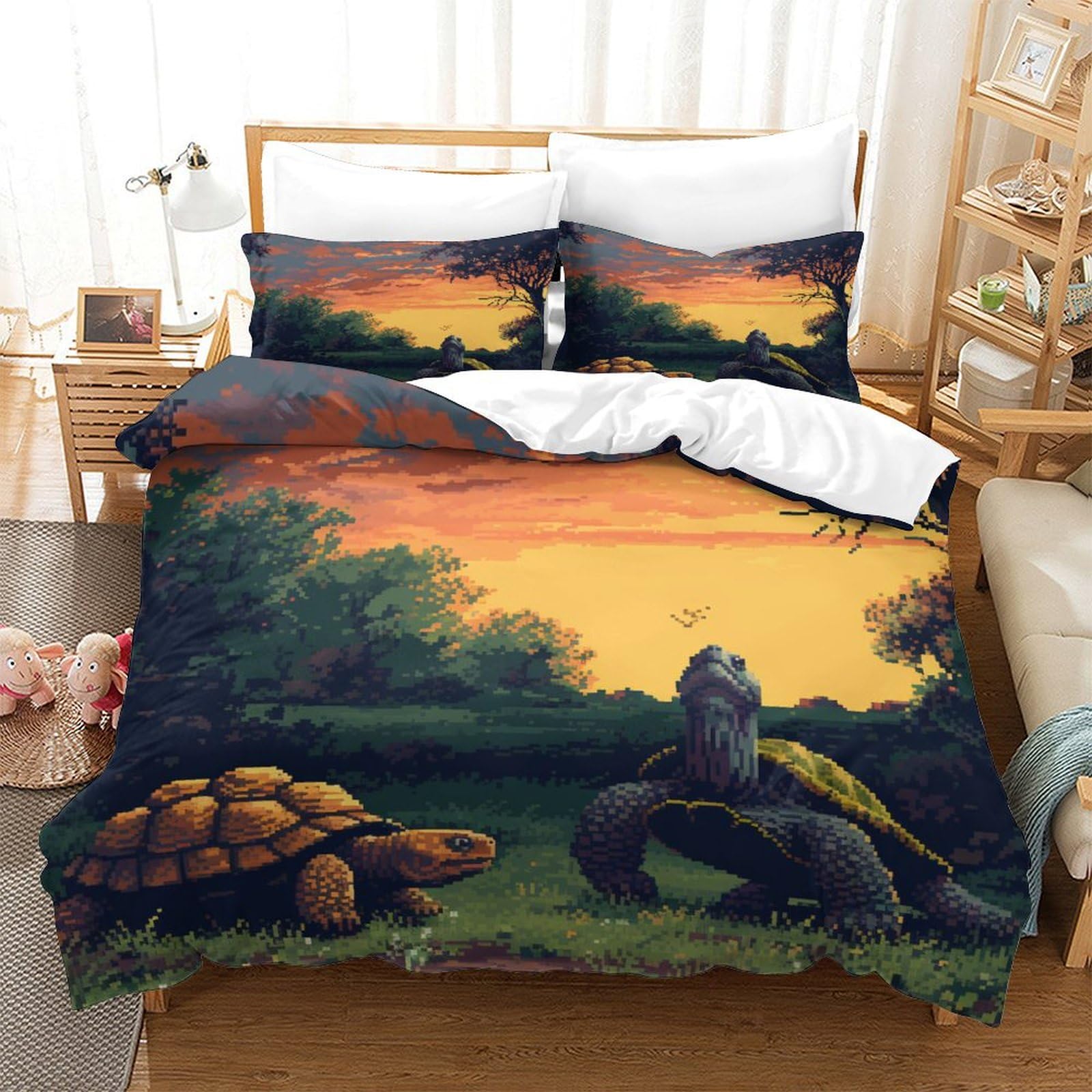 P1s9u7w5y Sea Turtle-3 3D Printed Tortoise Sunset 3Pcs Microfiber Duvet Cover Set Tortoise Landscape Bedding Set King（220X240cm）