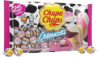 Chupa Chups (1) bag Cremosa Lollipops Candy 2 Ice Cream Flavors - Strawberry and Cream, Choco-Vanilla - Fat, Peanut & Gluten Free 25 pieces/10.58 oz