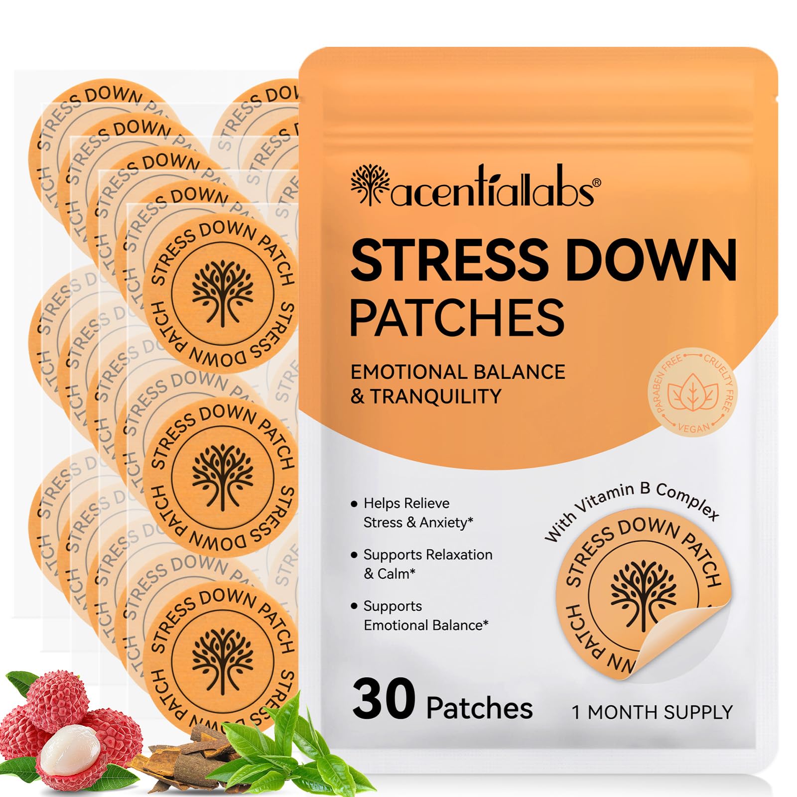 Stress Down Patches | Support Du Stress Et De L'Anxiété | Formule Botanique À Base De Plantes, Autocollants Calmants D'Humeur, Patch De Soulagement De L'Anxiété Pour Hommes Et Femmes | 30 Patches