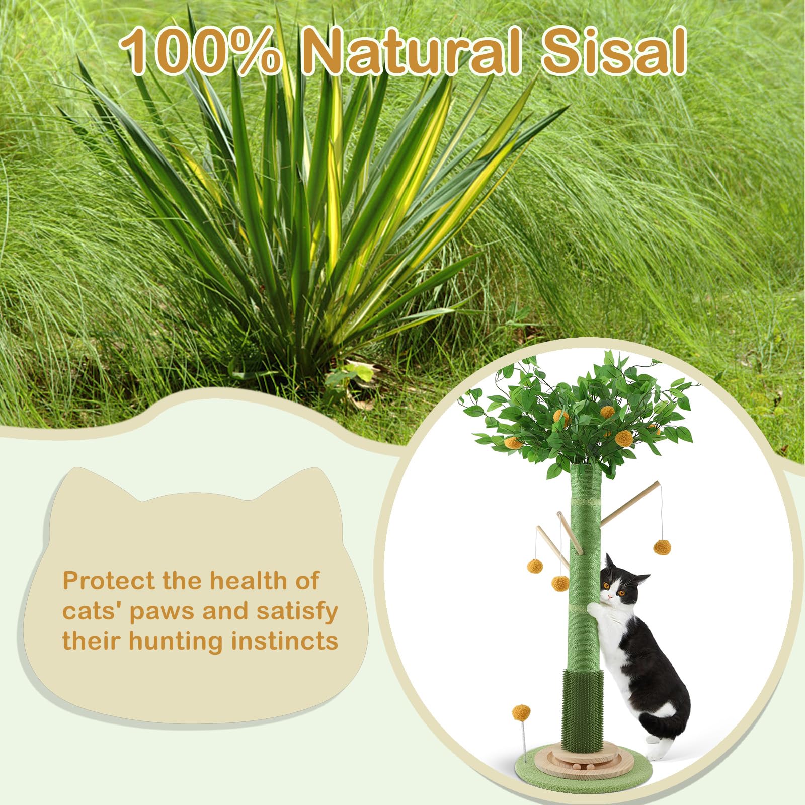 Poste rascador para gatos de interior y adultos, 45 pulgadas de alto con cuerda de sisal, postes rascadores grandes con bola colgante para gatitos y gatos medianos y grandes