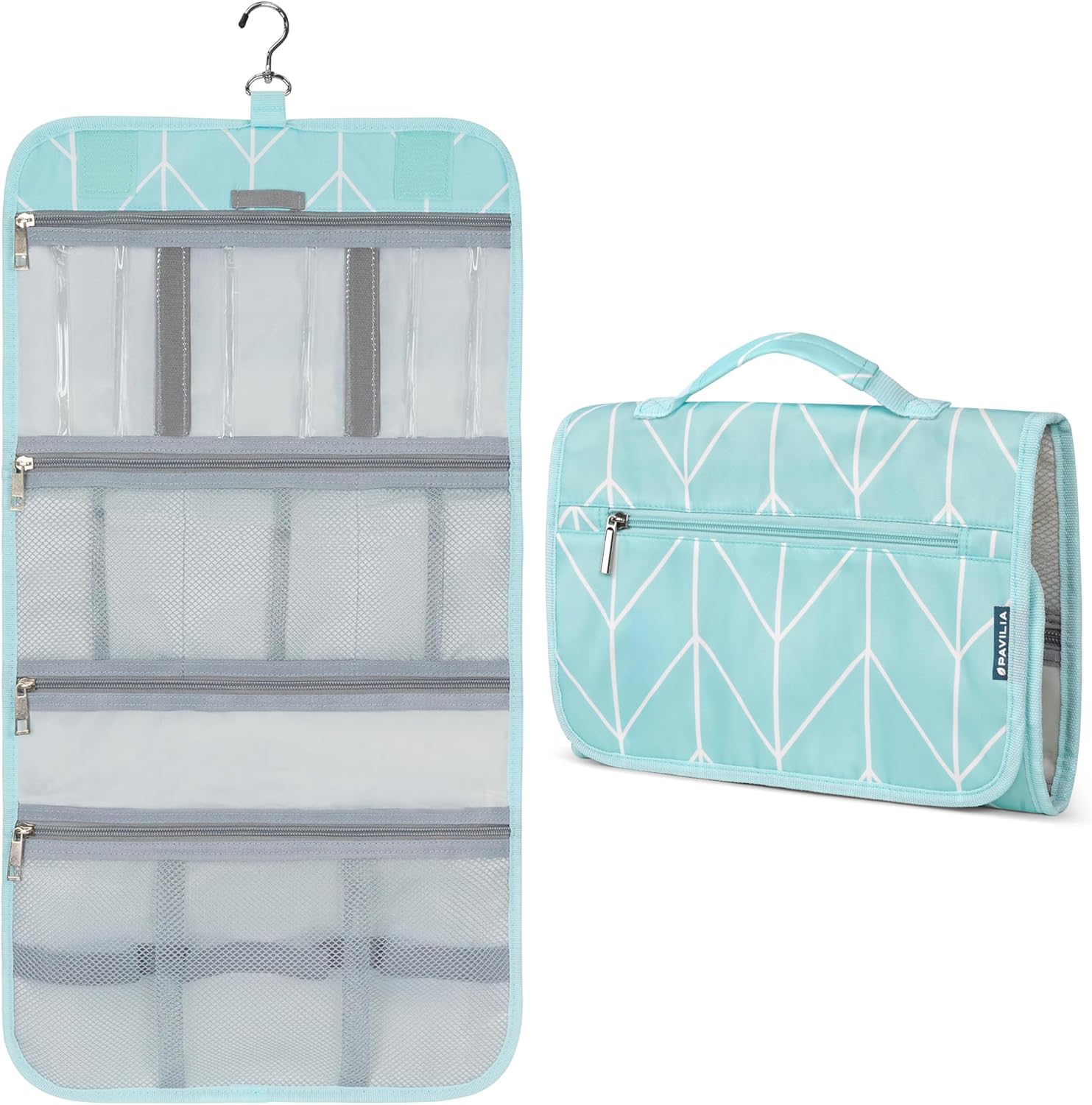 PAVILIA Travel Toiletry Bag for Men & Women – Waterproof Cosmetic Organizer (Teal Chevron) PAVILIA Travel Toiletry Bag for Men & Women – Waterproof Cosmetic Organizer (Teal Chevron)