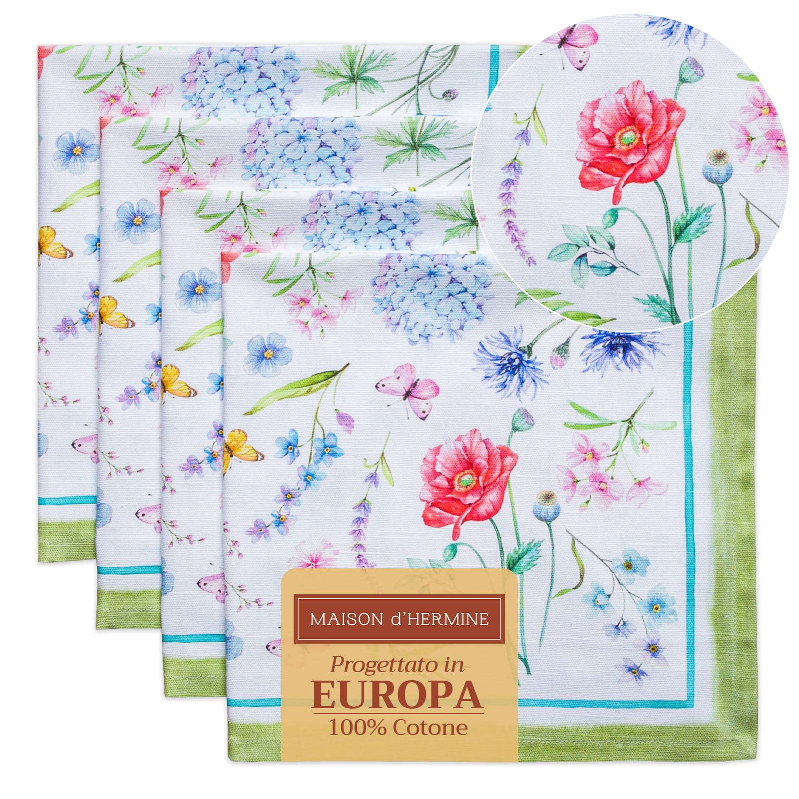 Maison d' Hermine Cloth Napkins Set of 4 100% Cotton Everyday Reusable Square Napkins Cloth Washable Dinner Party Wedding Restaurant Gifts for Mothers Day (Just Floral