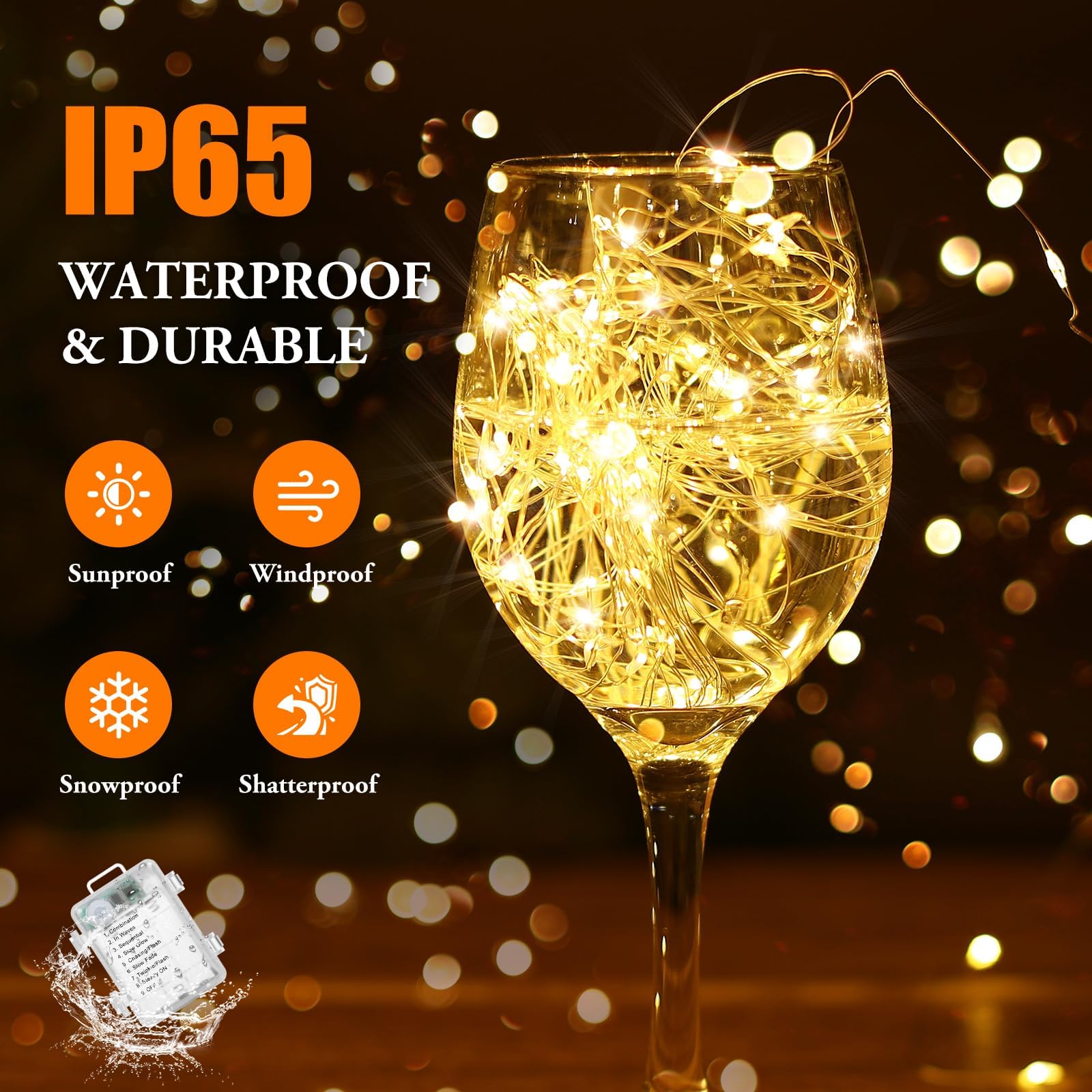 Lakumu Lot de 4 guirlandes lumineuses 100 LED de 10 m à piles, télécommande avec minuterie, 8 modes, étanches, pour chambre à coucher, salle de classe, dortoir, fête de Noël, blanc chaud