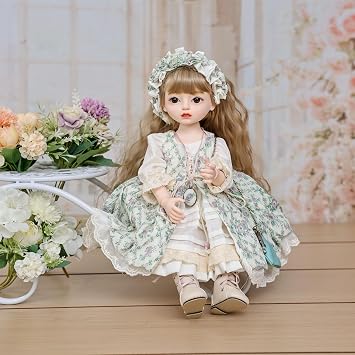 1/4 Cute Vinyl BJD Doll 17.7in Ball-jointed Doll 15-joint Articulation Fully Articulated Glass Eyes Handmade Makeup Interchangeable Clothes, Wigs, and Eyes Included with Free Display Stand