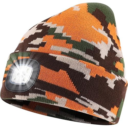 LED Beanie Hat with Light, Knit Lighted hat, Rechargeable Headlight Cap, Warm Winter Gifts for Men Women Dog Walking Camping (MCyellow)
