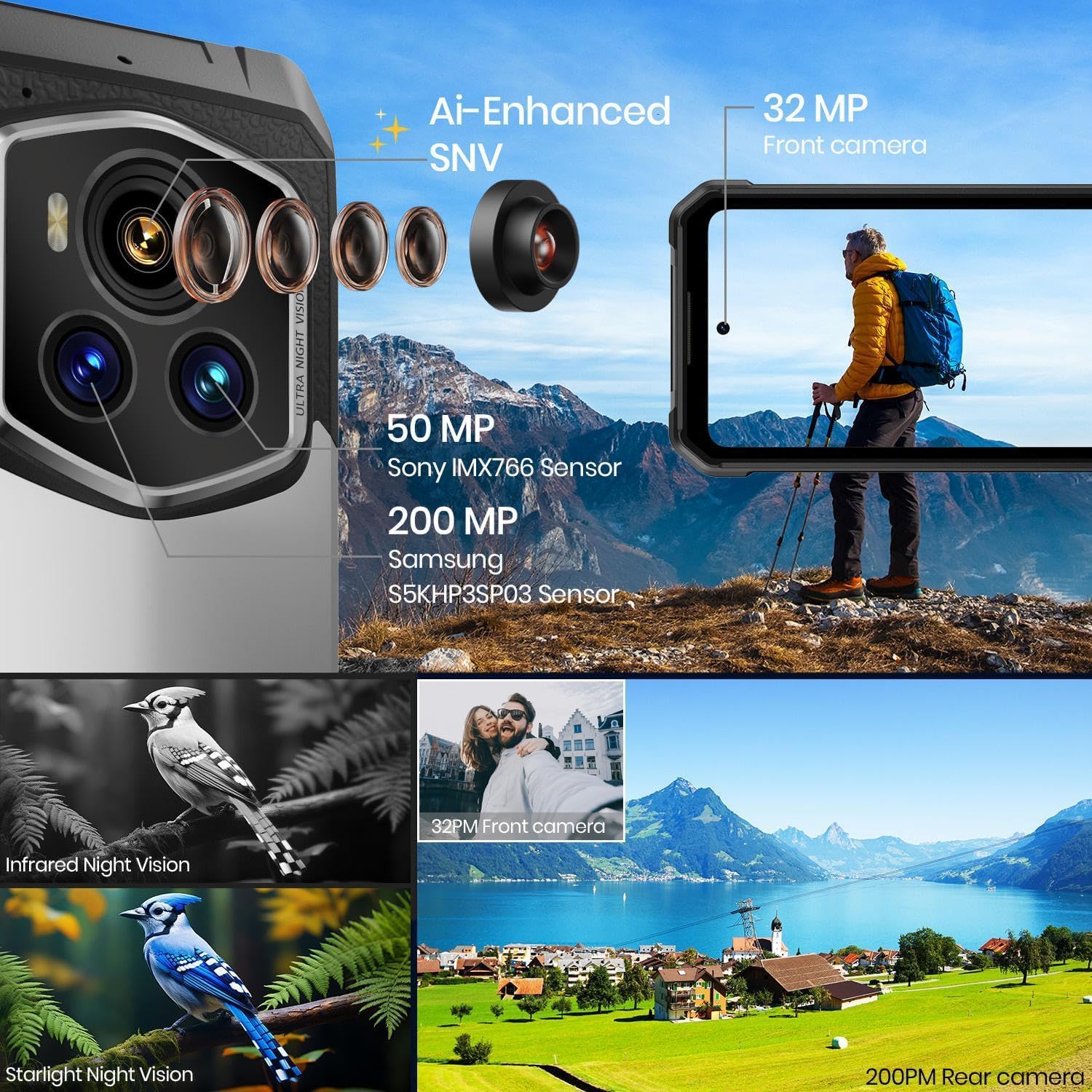 FOSSIBOT F107Pro 30+512GB 5G Rugged Phone Unlocked, 28000mAh Battery 66W Cell Phone, 200MP AI Night Vision, 6.95" FHD+120 Hz Display, Dimensity 7300+Phone Android 15-T-Mobile (512GB-Black)