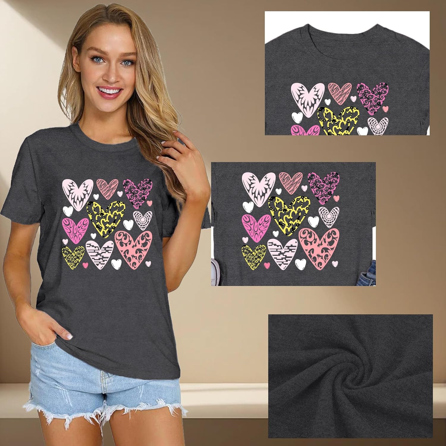 Valentines Shirts for Women Love Hearts T-Shirt Happy Valentine's Day Tee Tops - Image 5