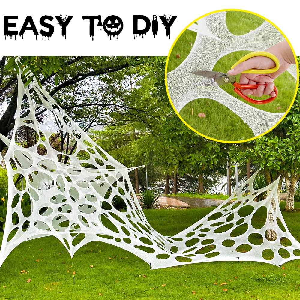 XIMISHOP Giant Stretchy Spider Webs - 350sqft Halloween Spider Webs for Yard, Garden, Lawn, Indoor & Outdoor Party Decor