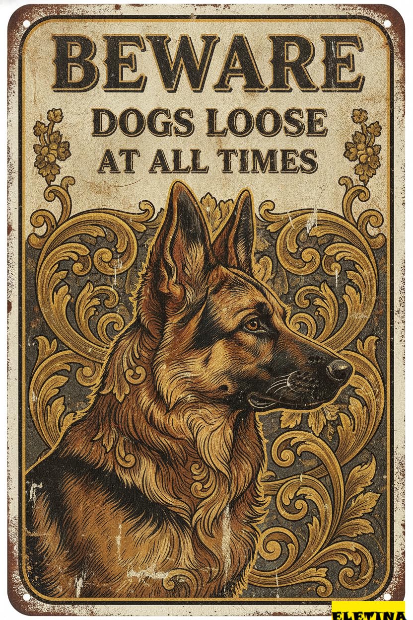 Dogs Loose Belgian Malinois Warning Tin Sign, 8x12 Inch