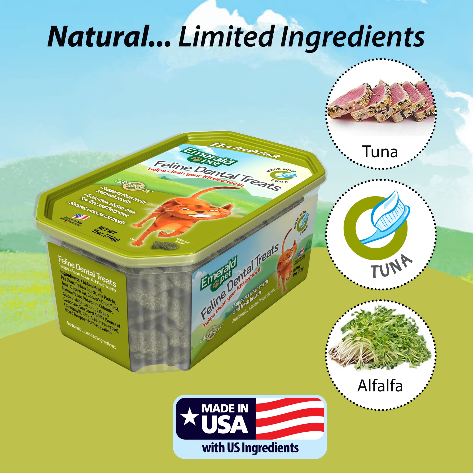 Feline Dental Treats — Tasty and Crunchy Cat Dental Treats Grain Free — Natural Dental Treats to Clean Cat Teeth, Freshen Cat Breath, and Reduce Plaque and Tartar Buildup — Tuna Treats, 11 oz - image 6