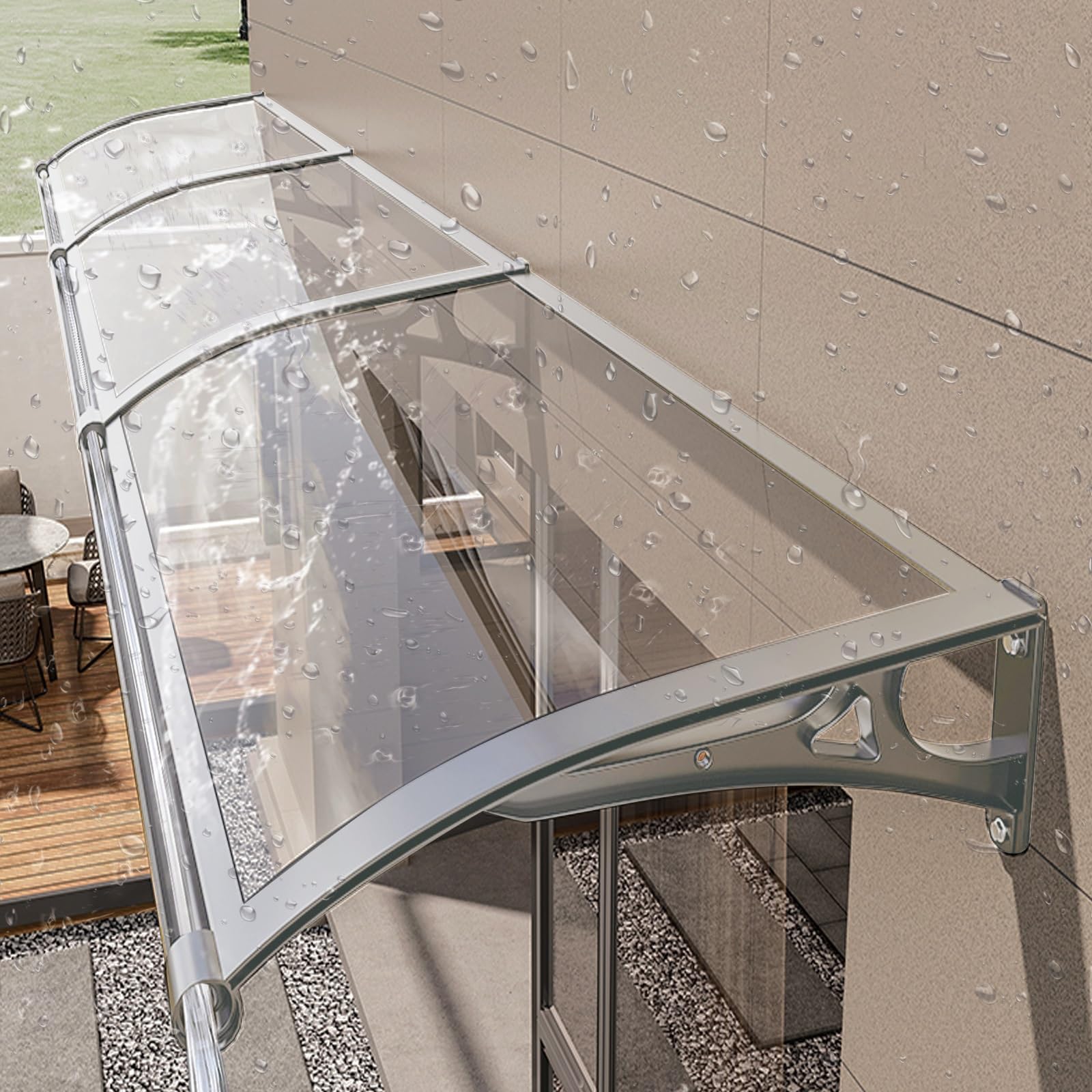 Exterior Modern Front Door Awning With Aluminum Bracket, Overhang for Windows, Polycarbonate Canopy With Rain Gutters for Snow UV Protection (L80*W160cm/L32*)