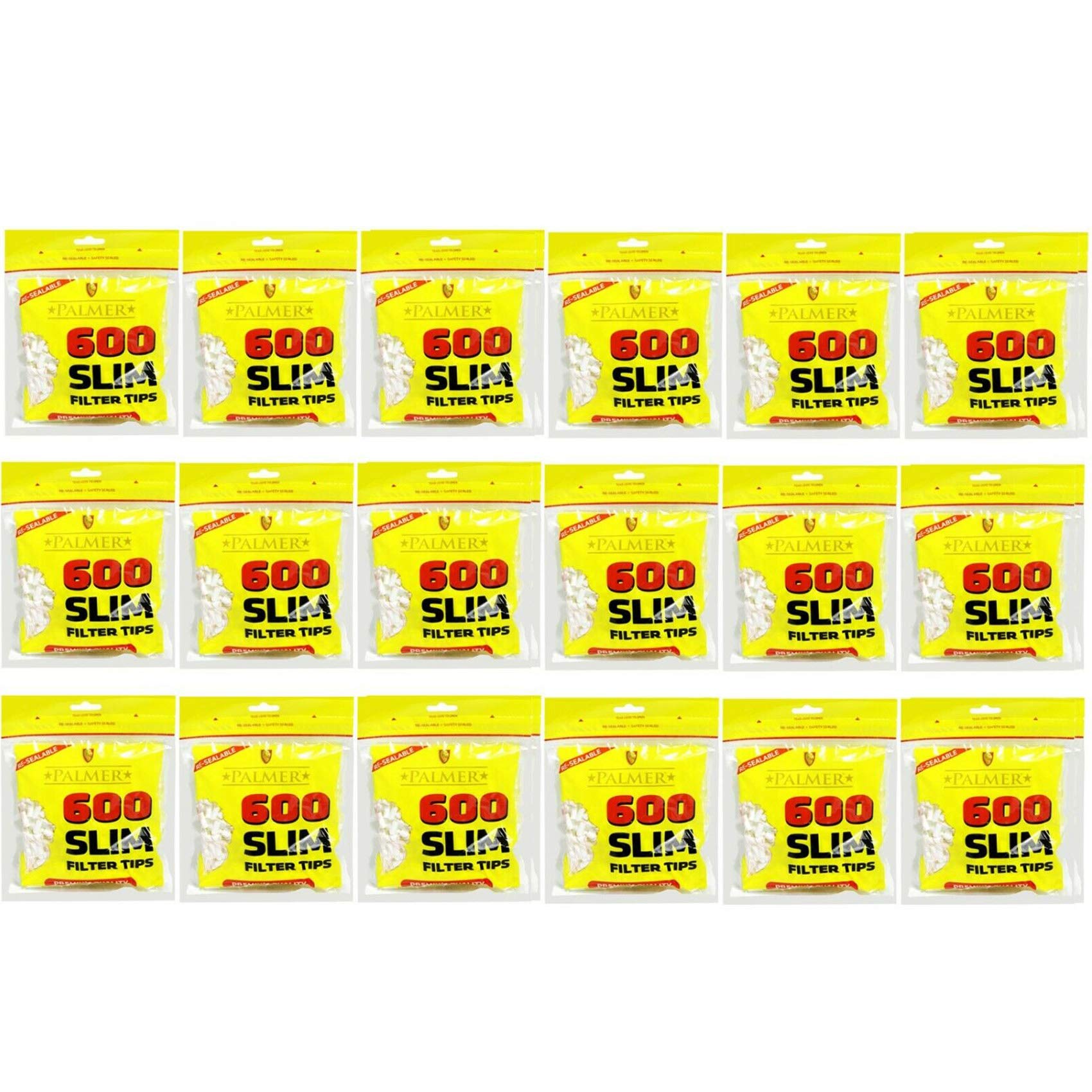600-15000 x PALMER Cigarette Tobacco Filter SLIM Tips Rolling Paper Resealable Black Yellow Bags Smoking UK FREE P&P (20 x Pack (12000 Filter Tips))