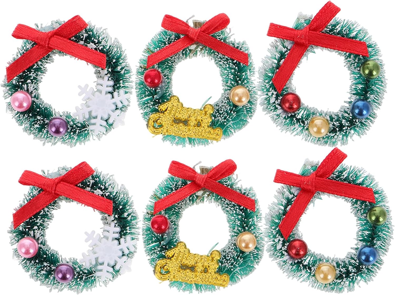 6pcs Mini Christmas Wreath: Miniature Xmas Tree Frost Sisal Hanging Artificial Ornaments for Dollhouse Embellishments Decoration Winter