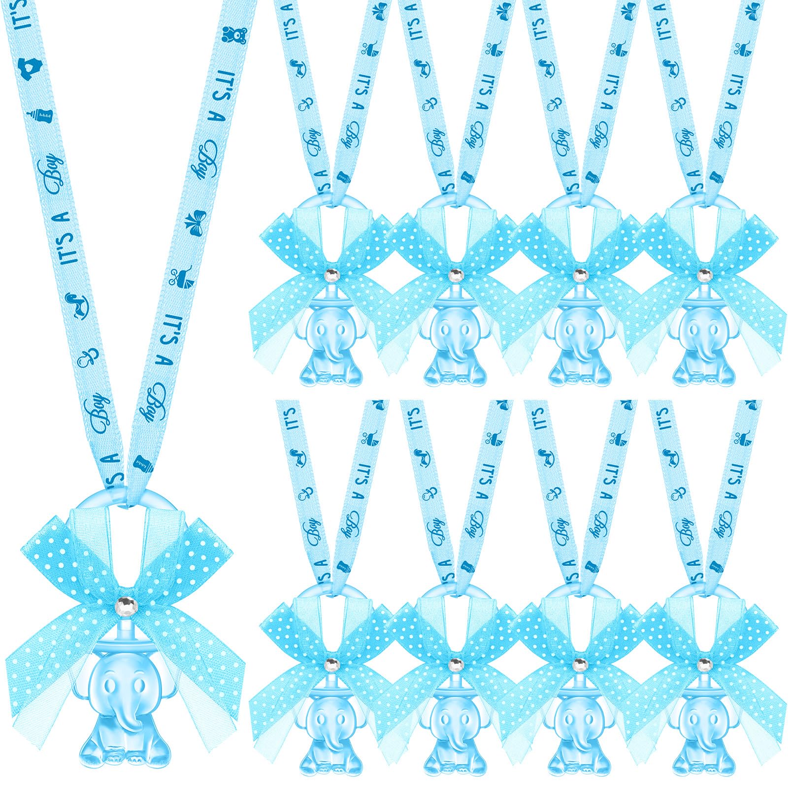 Tondiamo 60 Pcs Baby Shower Pacifiers Elephant Necklace Acrylic Baby Shower Party Favors with Cute Rhinestone Bows for Girls Boys Baby Shower Party Decoration Table Scatter(Blue)