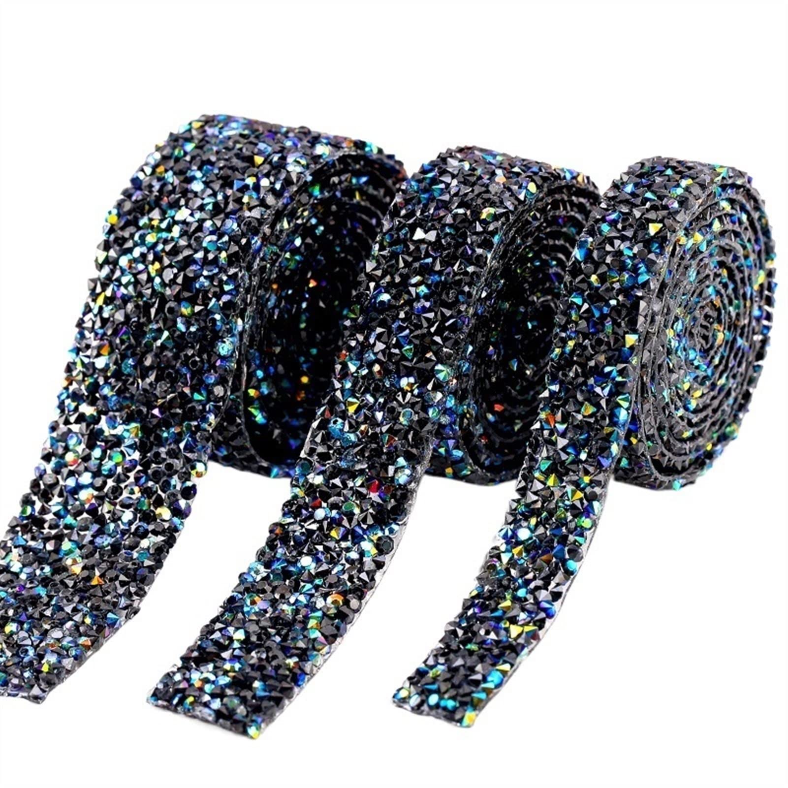 ACiyD Multipurpose s Multi-Color Strass Trim Set Glitter Crystal Ribbon Tape Applikationen Hotfix Motiv Strass Stoff Dekorationen for Gift Package Making Craft (Color : Pink) (Black Ab)