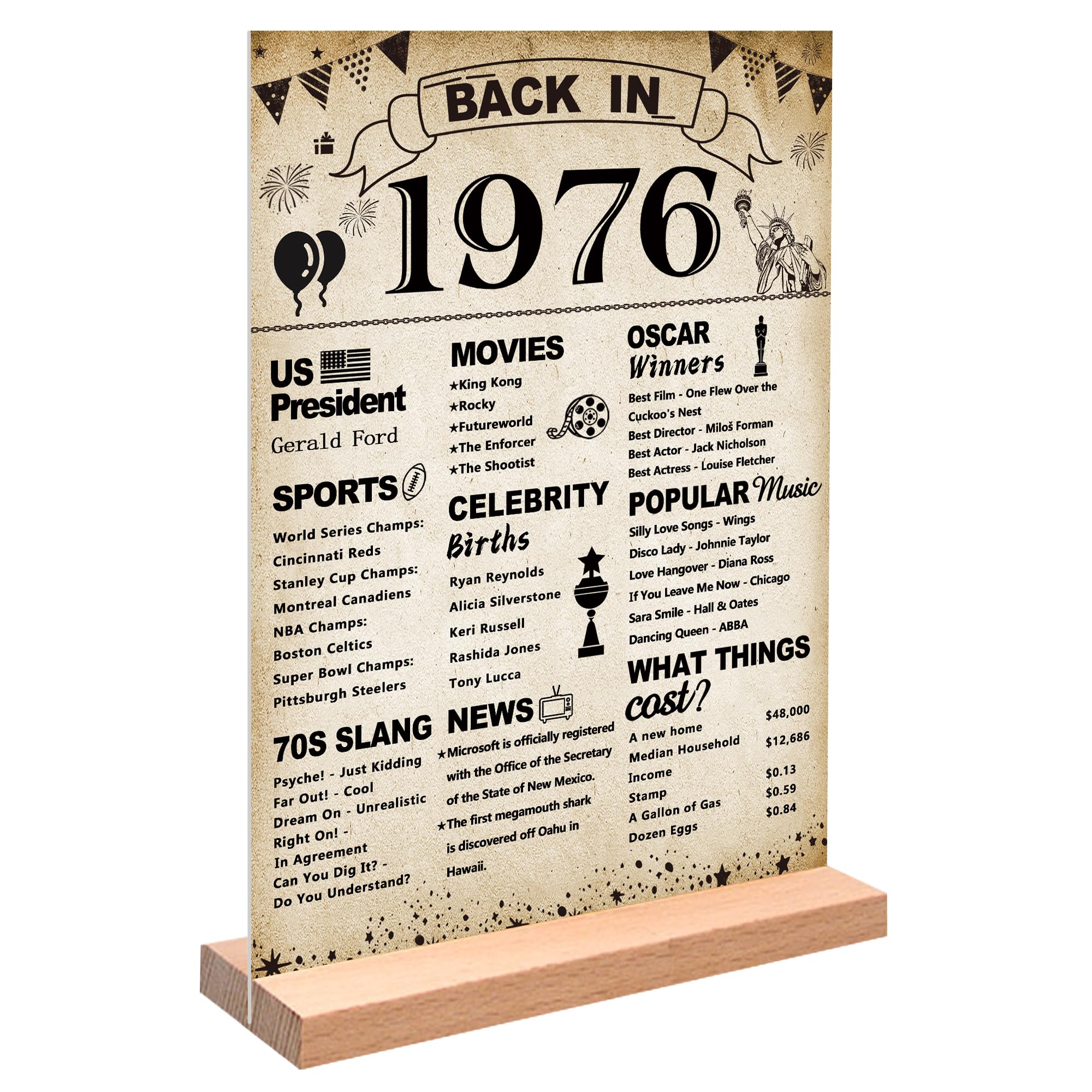 DARUNAXY Vintage Back in 1976 Acrylic Sign with Stand for Men &amp; Women