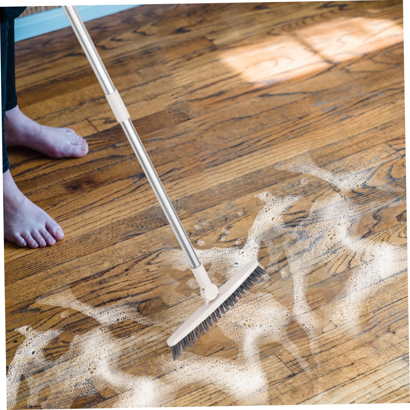 Genérico 2 Piezas Cepillo de Piso Giratorio Manejar escobas Equipo miga Car Cleaning Brush Crevice Cleaning Brush fregadora de Pisos Cepillo para Fregar con Mango Acero Inoxidable