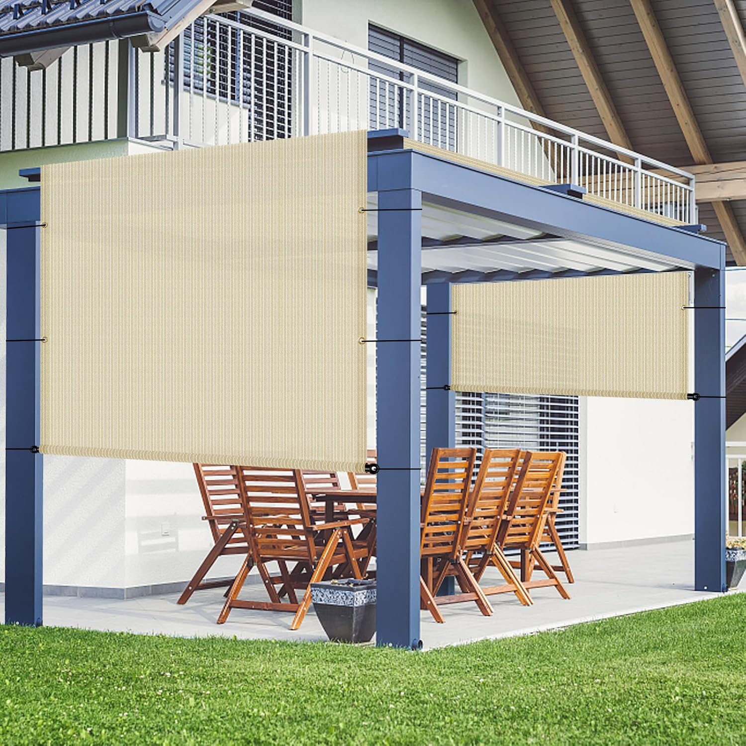 9' x 16' Pergola Shade Cover Replacement Canopy with Weighted Rods & Grommets UV Block Sun Shade Cloth for Outdoor Patio Deck Porch Backyard Gazebo, Beige