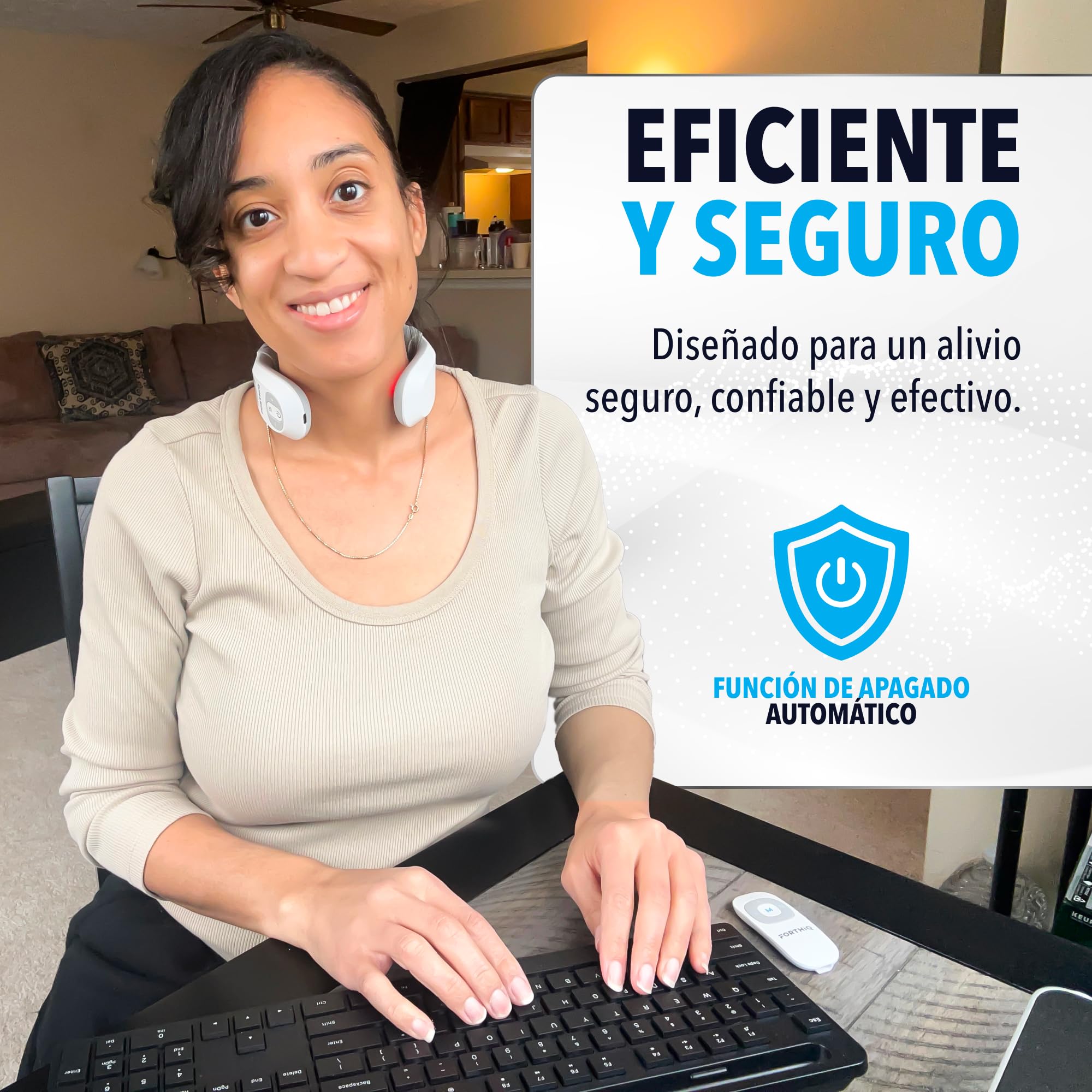 FORTHiQ Máquina TENS para el Cuello con Calor, Masajeador Eléctrico para Aliviar el Dolor, 15 Niveles de Intensidad, Masaje de Tejido Profundo, Portátil y Relajante