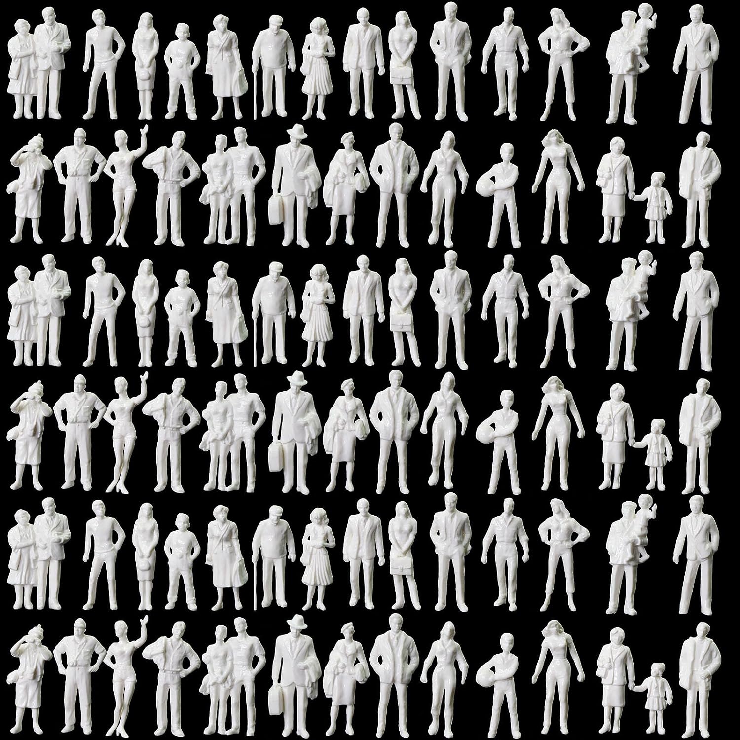 P4310B 90pcs O Gauge White Standing Figures Unpainted 1:43 Scale People Passengers for Model Train Miniature Scenery Layout