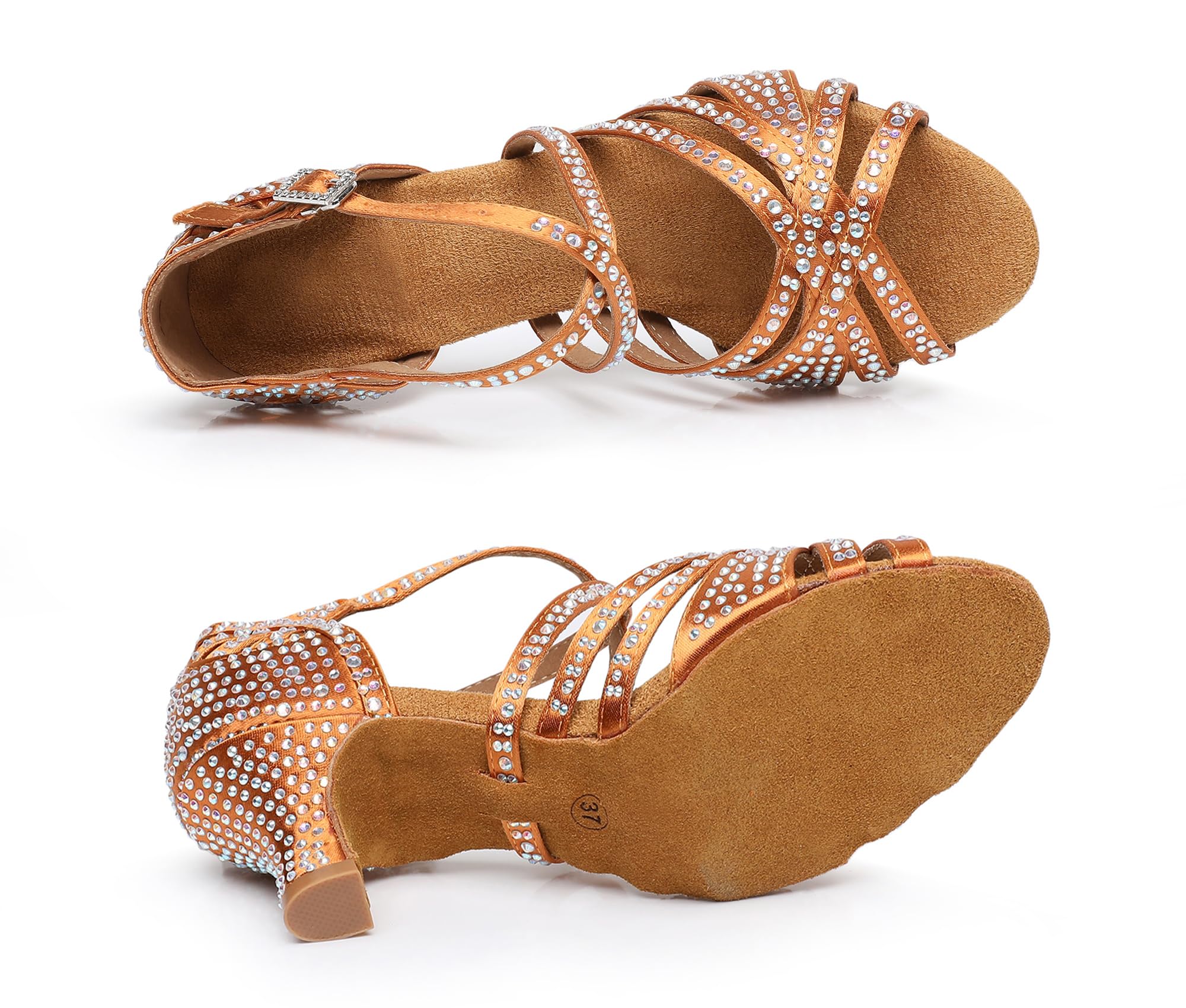 Rosefinch Scarpe da Ballo Latino da Donna con Strass Fondo Morbido Modern Pole Dance Ballroom da Sposa Scarpe Latine Regolabili per Ragazze Signore 5/7cm Tacco 34-41EU