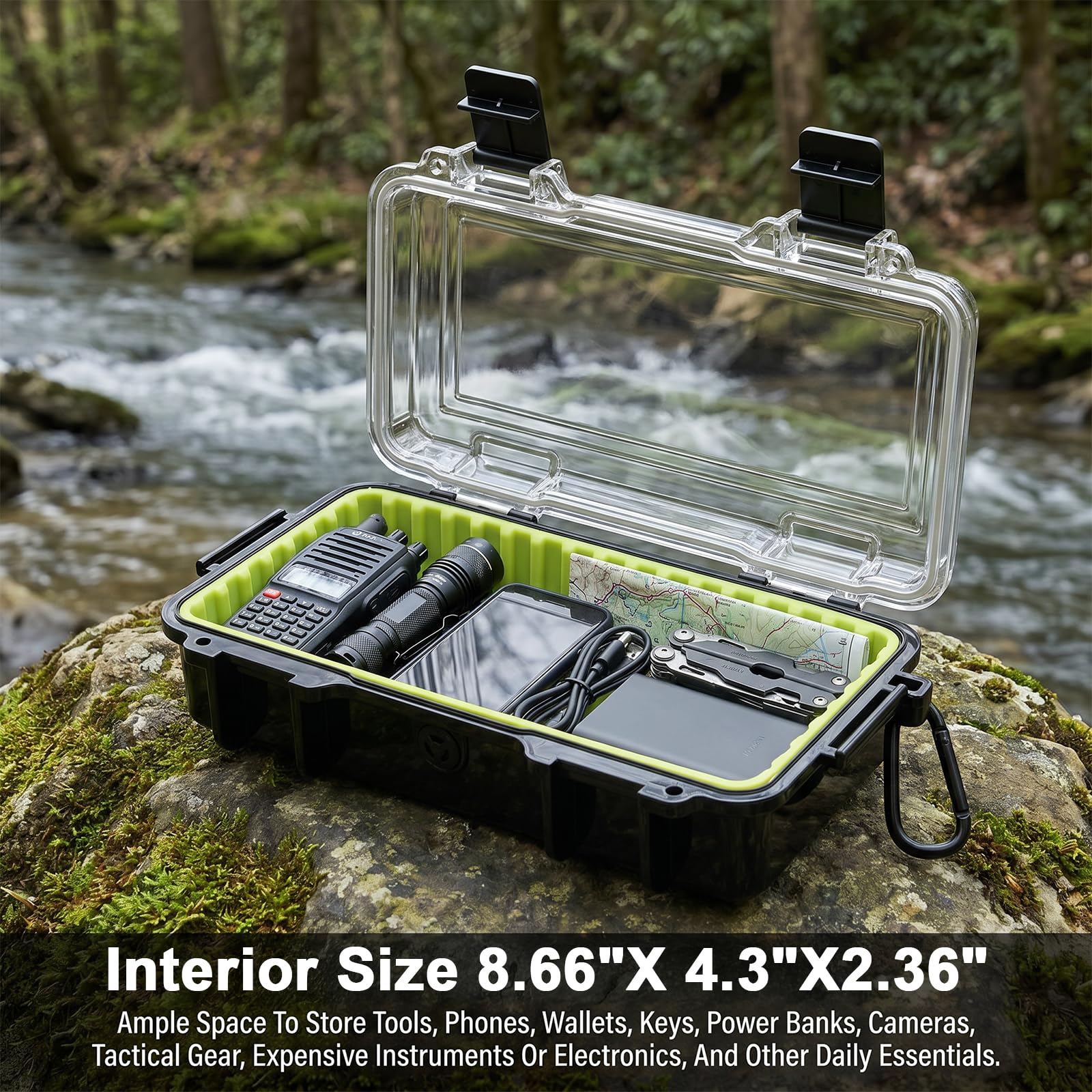 Caja impermeable de 8.7 x 4.3 x 2.4 pulgadas, caja seca para barco, carcasa rígida de ABS con cordón